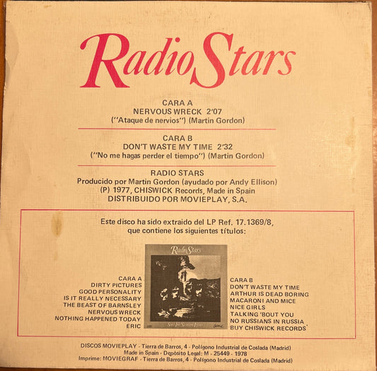 SINGLE Radio Stars – Nervous Wreck = Ataque De Nervios 2ª Mano