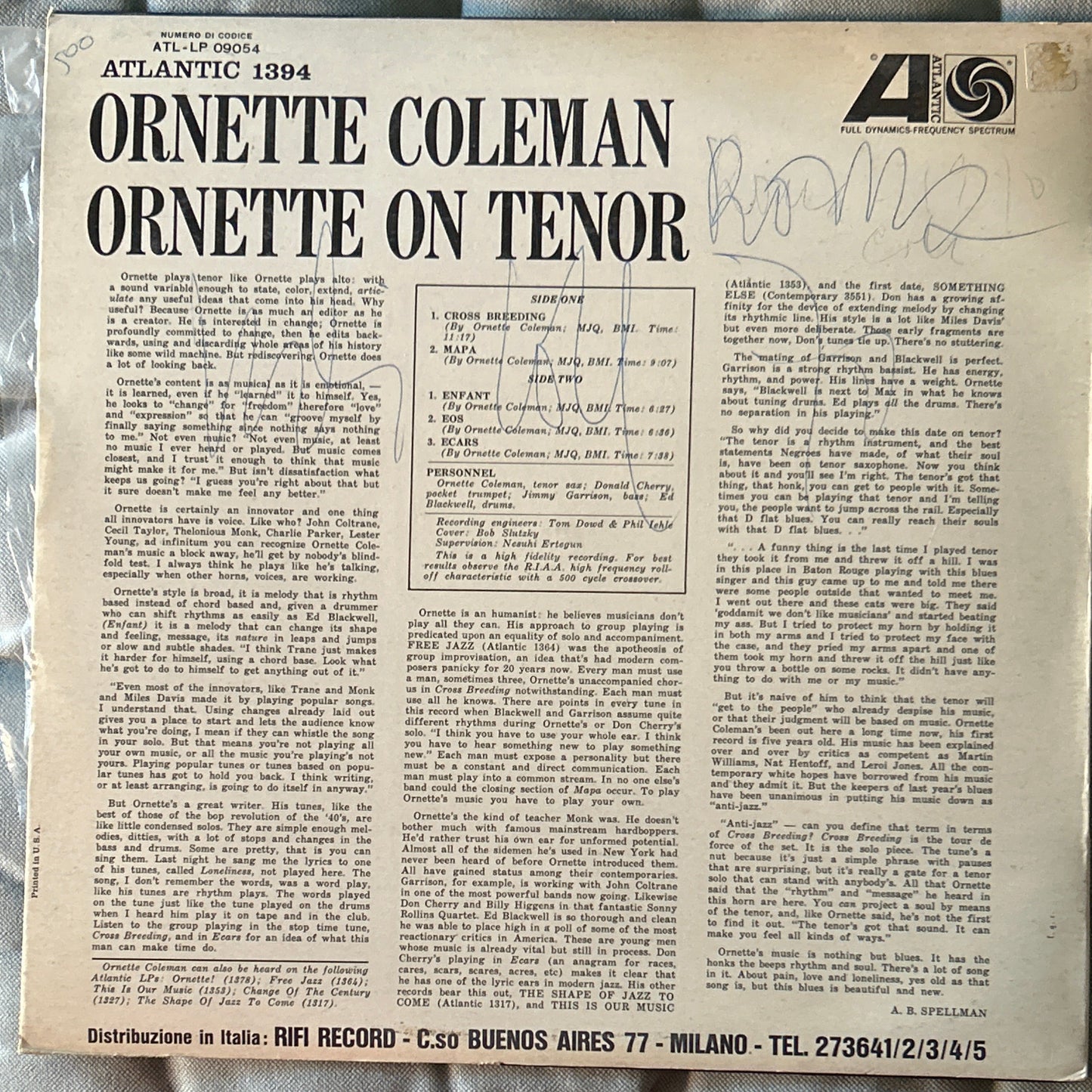 LP Ornette Coleman – Ornette On Tenor 2ª Mano