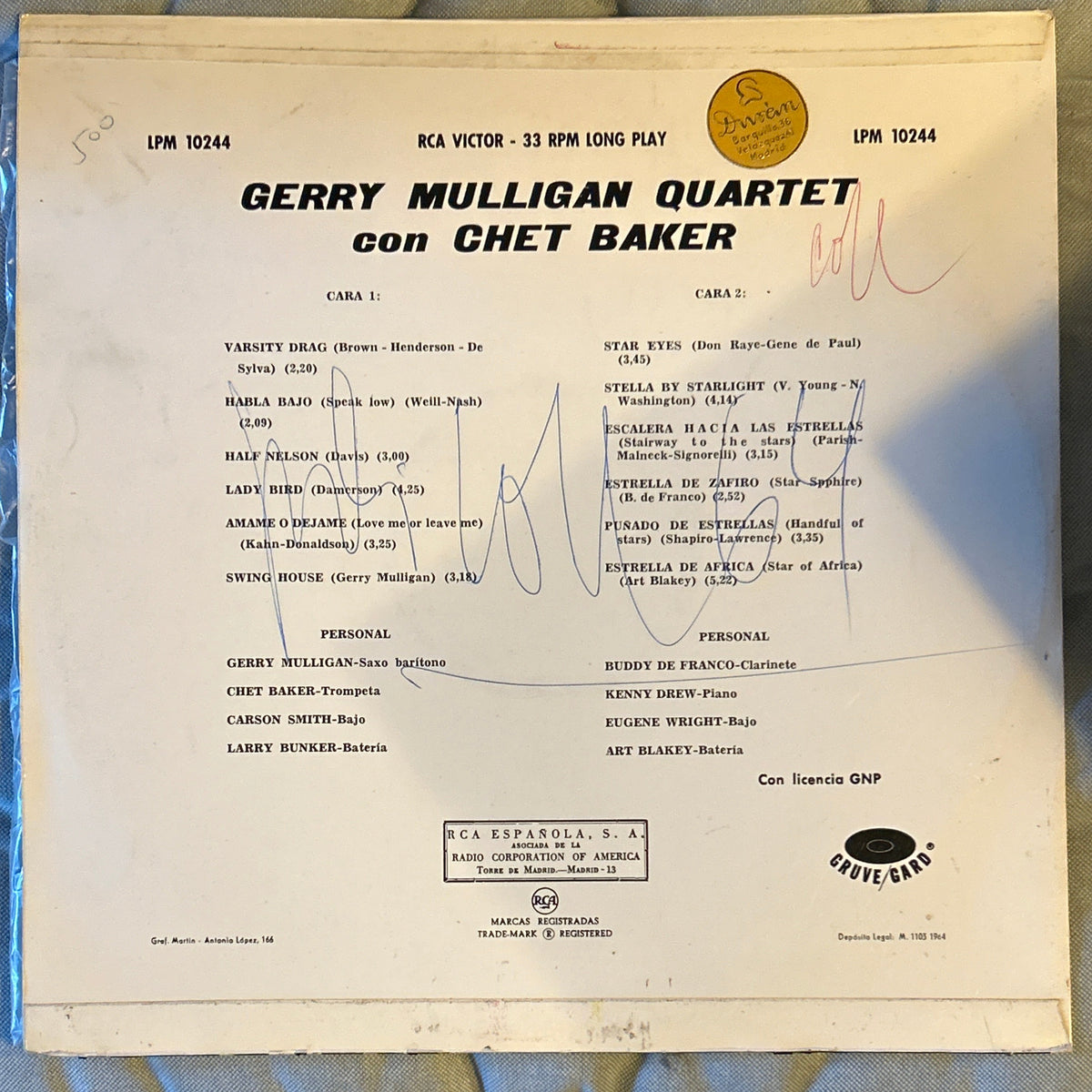 LP Gerry Mulligan Quartet - Chet Baker - Buddy DeFranco – Gerry Mulligan With Chet Baker Special Added Attraction Buddy DeFranco 2ª Mano