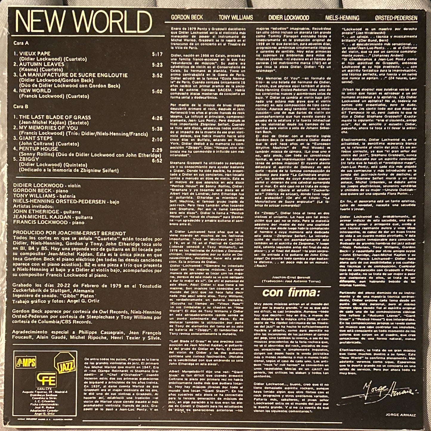 LP Didier Lockwood, Gordon Beck, Tony Williams, Niels-Henning Ørsted Pedersen – New World 2ª Mano