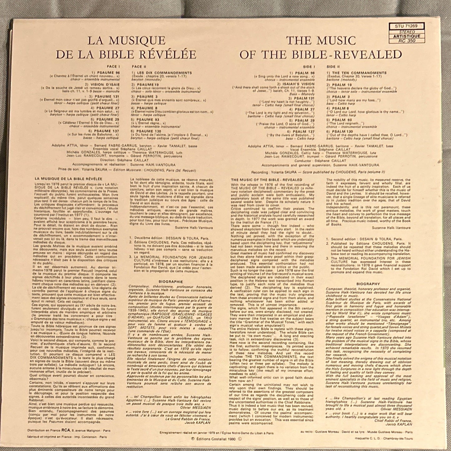 LP Suzanne Haïk Vantoura, Stéphane Caillat – La Musique De La Bible Révélée 2ª Mano (Producto exclusivo recogida en tienda)