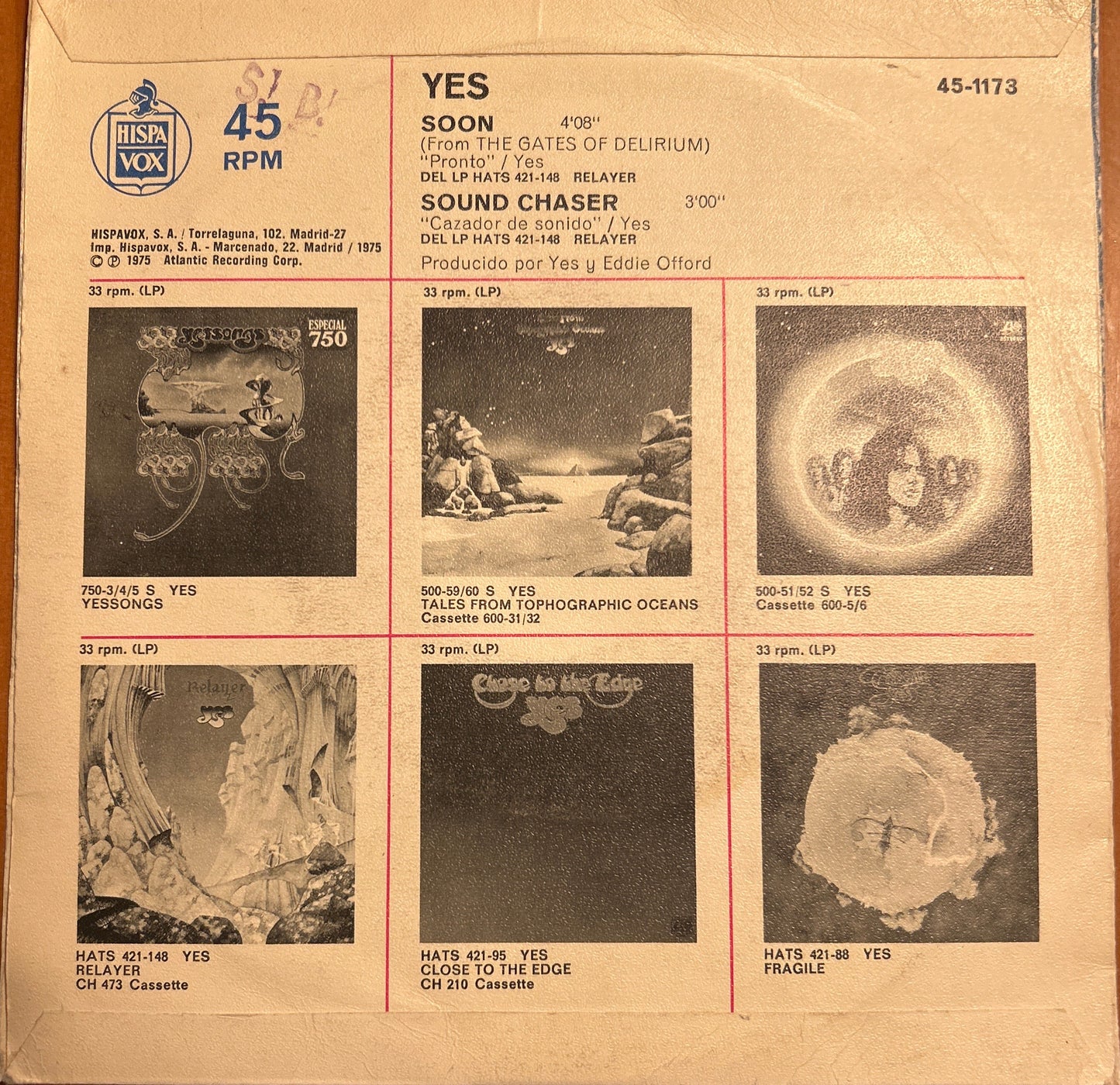 SINGLE Yes – Soon 2ª Mano