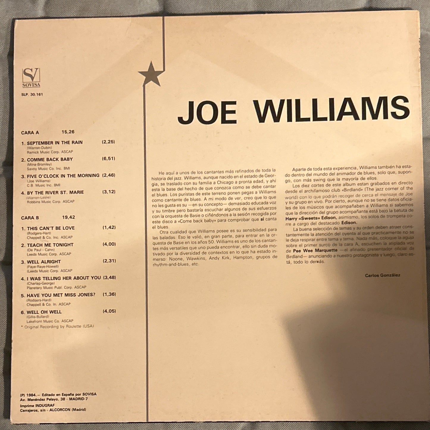 LP Joe Williams – Joe Williams2ª Mano