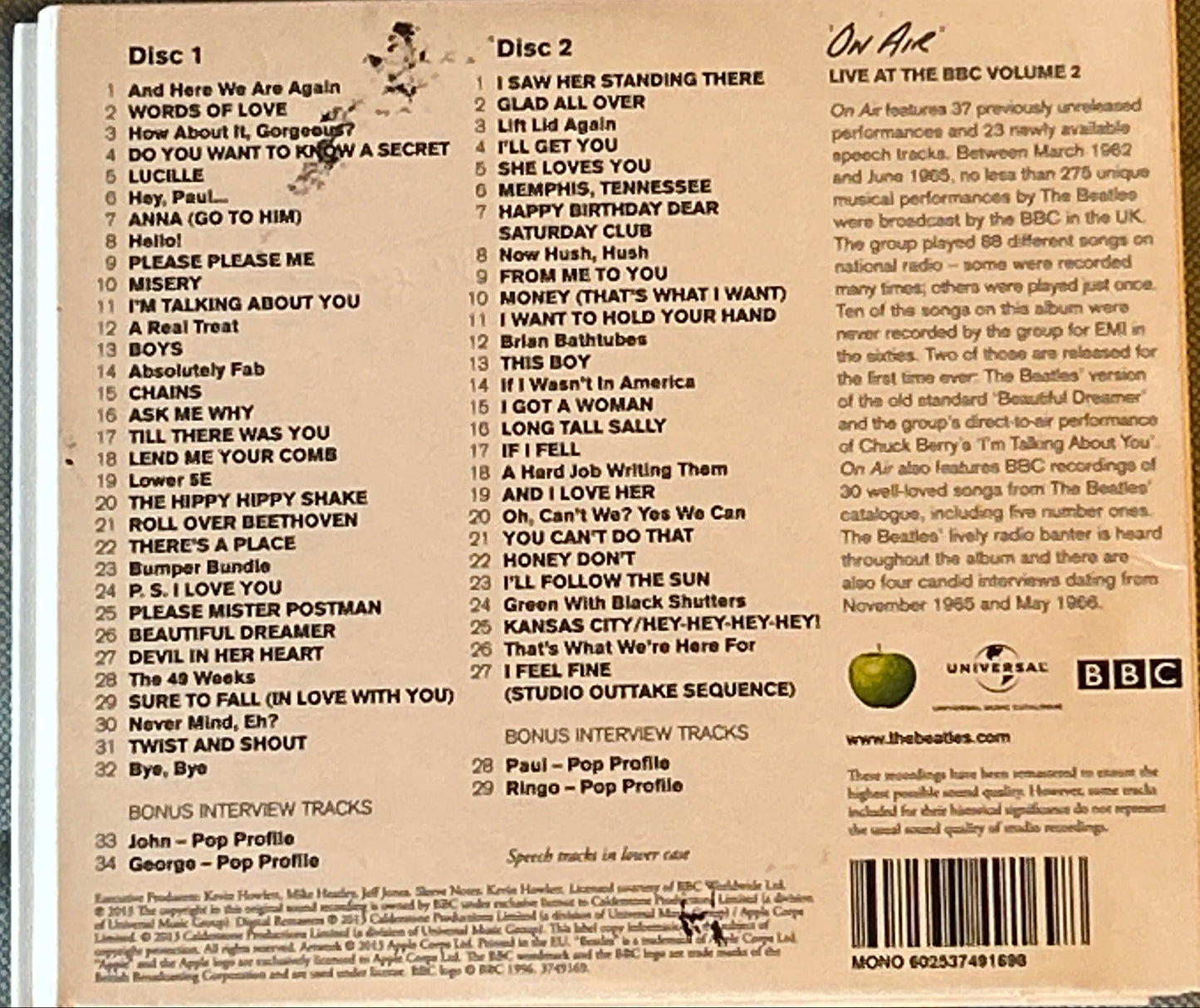 CD The Beatles – On Air - Live At The BBC Volume 2 2ª Mano