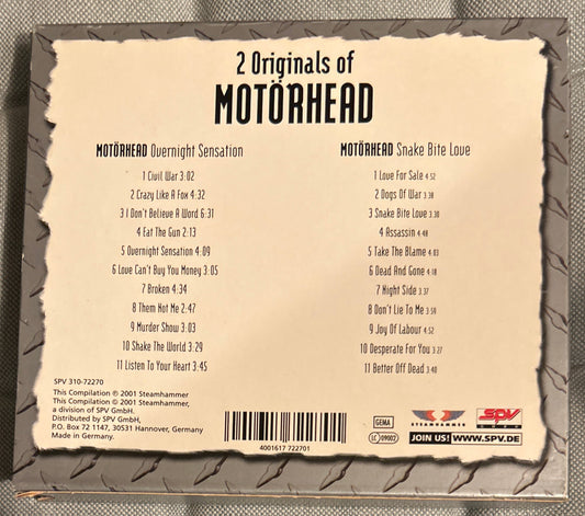CD Motorhead – 2 Originals Of Motörhead (Overnight Sensation / Snake Bite Love) 2ª Mano