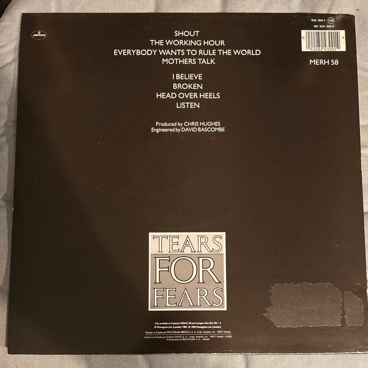 LP Tears For Fears – Songs From The Big Chair 2ª Mano