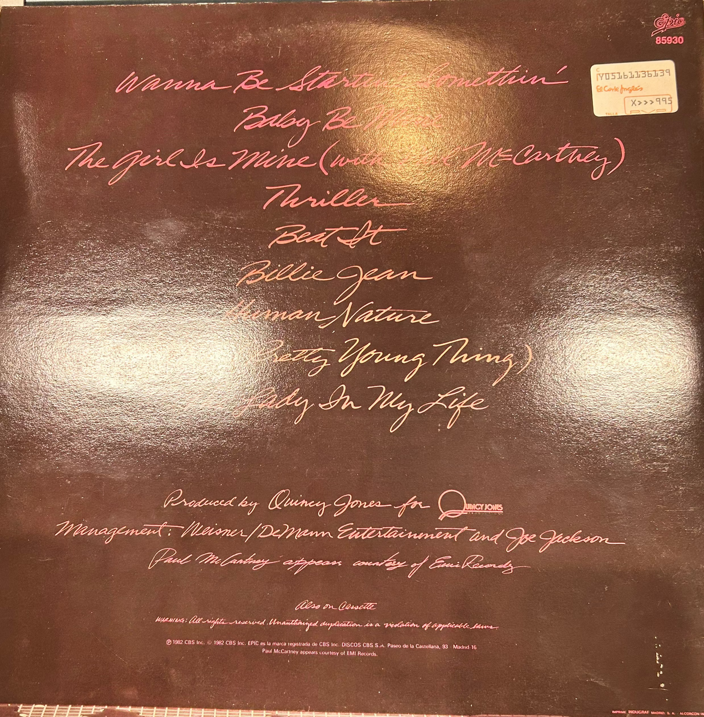 LP Michael Jackson – Thriller 2ª Mano