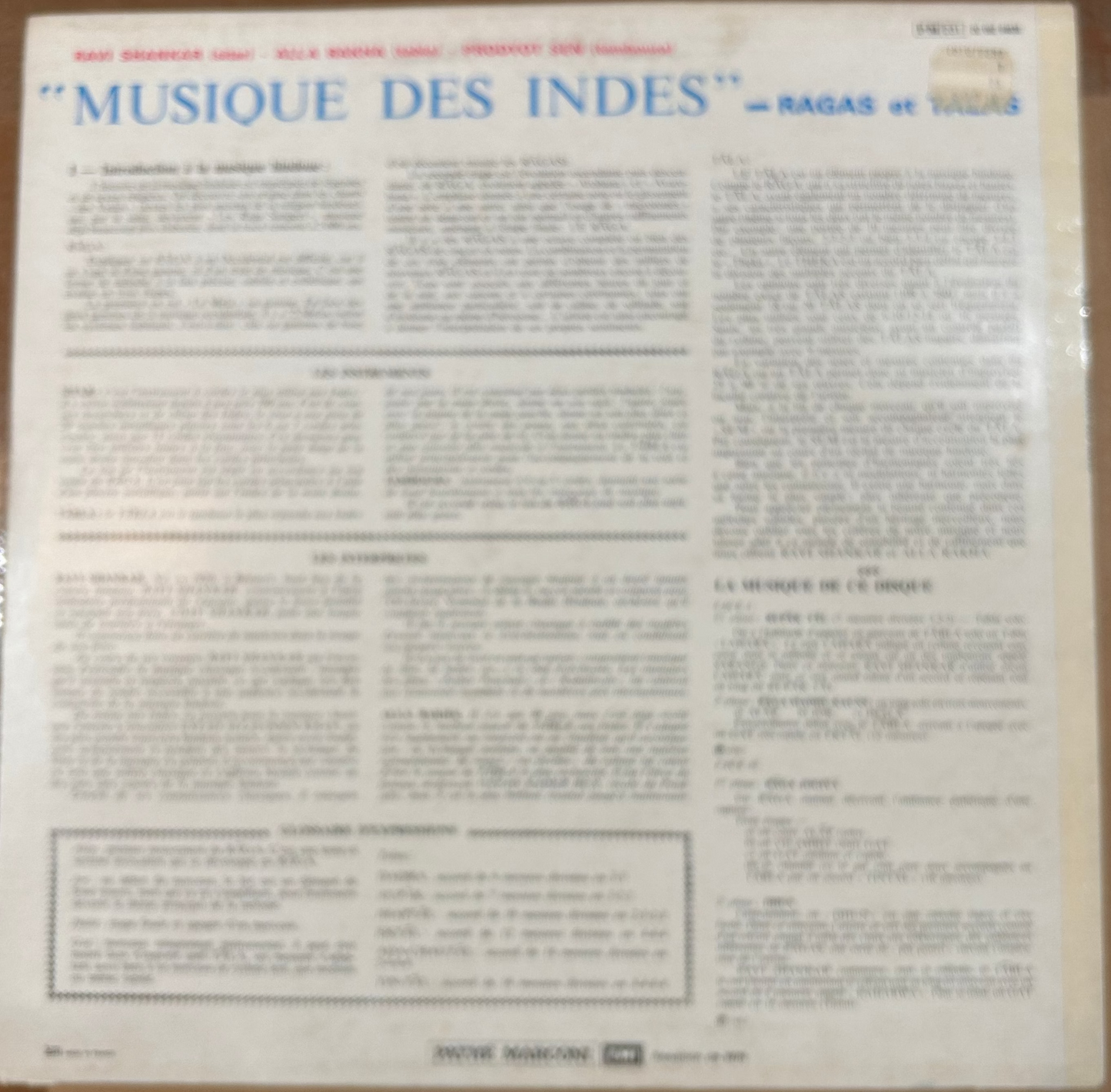 LP Ravi Shankar With Allah Rakha* – Music Of India - Ragas And Talas Gebraucht