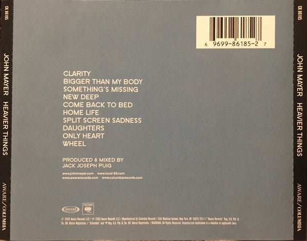 CD John Mayer – Heavier Things 2ª Mano - DISCOS NAKASHA