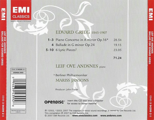 CD Leif Ove Andsnes, Edvard Grieg – Ballad For Edvard Grieg Nuevo precintado - DISCOS NAKASHA