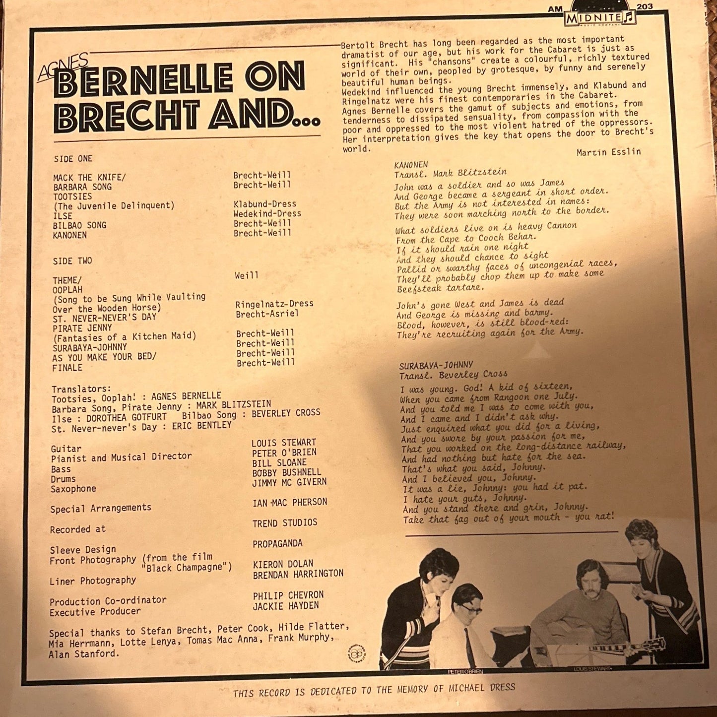 LP Agnes Bernelle Featuring Louis Stewart And Peter O'Brien – Bernelle On Brecht And... 2ª Mano - DISCOS NAKASHA