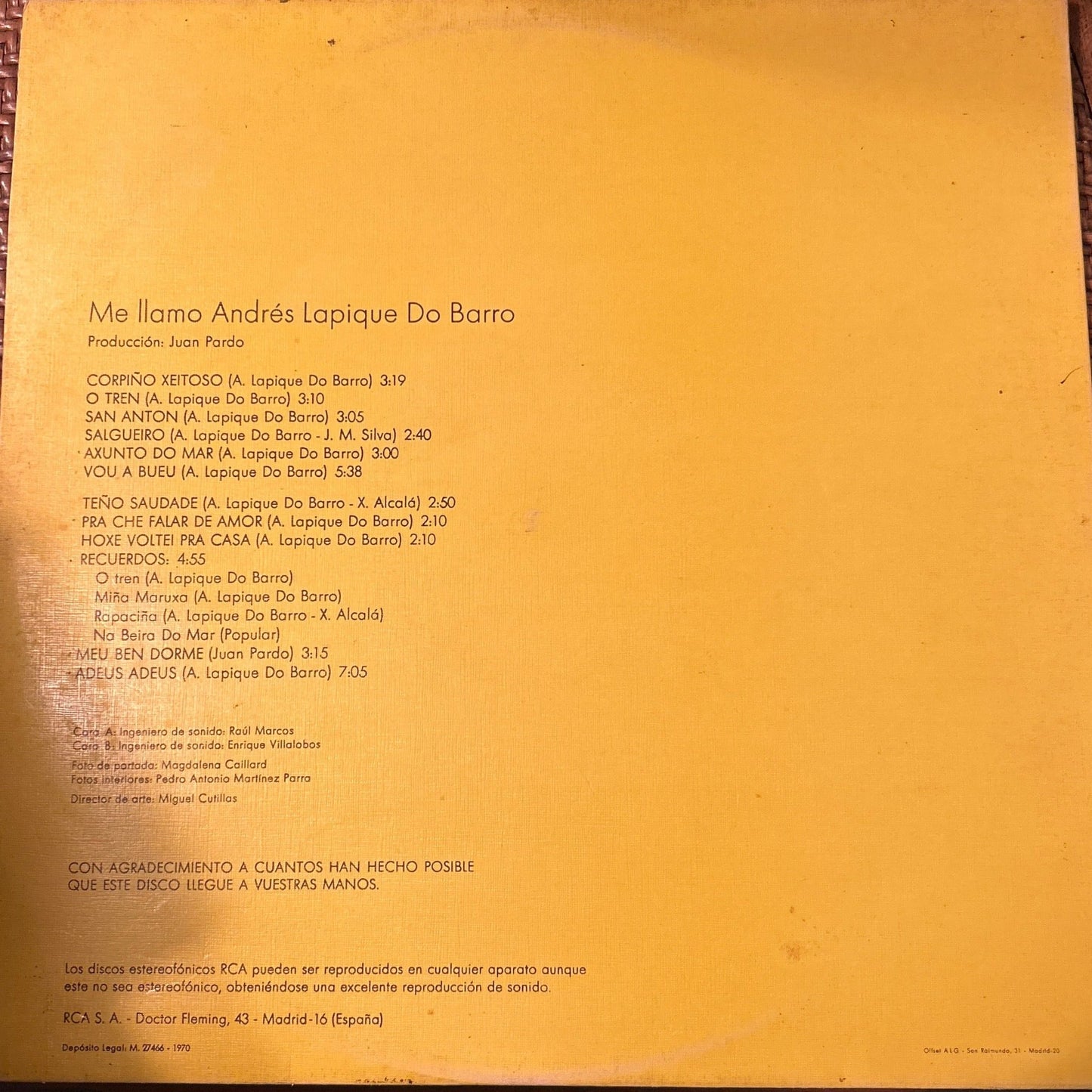 LP Andrés Lapique do Barro* – Me Llamo Andrés Lapique do Barro 2ª mano - DISCOS NAKASHA