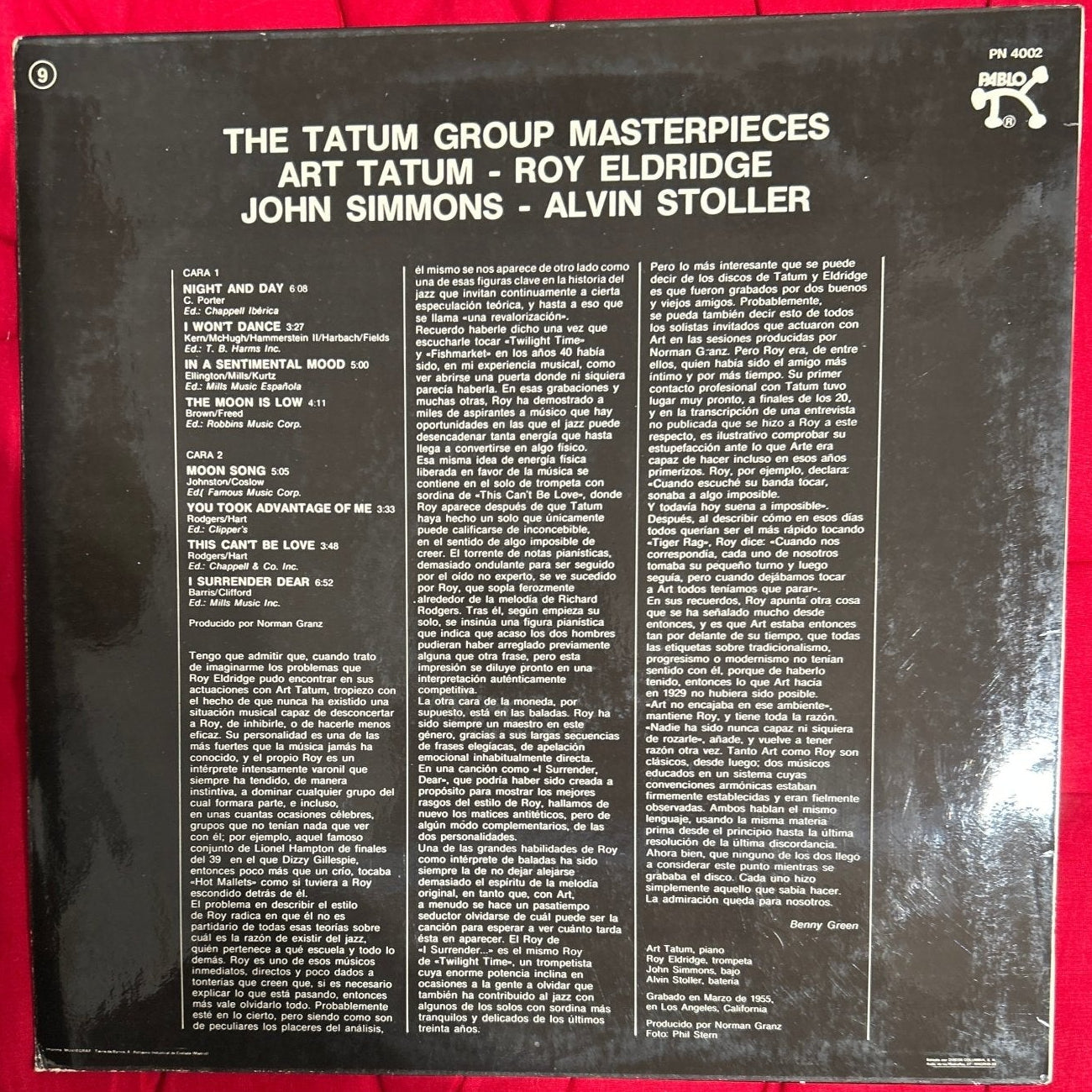 LP Art Tatum / Roy Eldridge / John Simmons / Alvin Stoller – The Tatum Group Masterpieces 2ª Mano - DISCOS NAKASHA