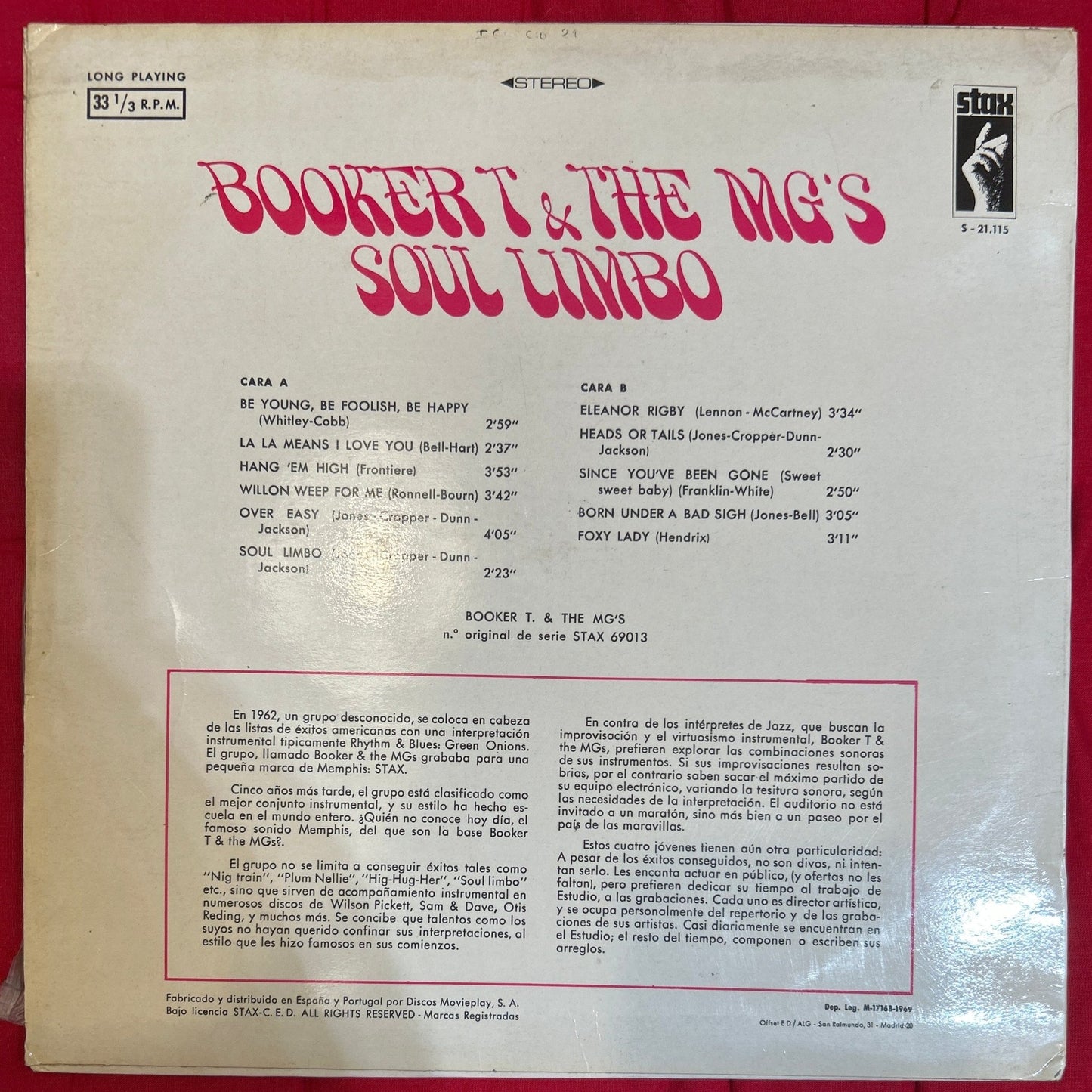 LP Booker T & The MG's – Soul Limbo 2ª Mano - DISCOS NAKASHA