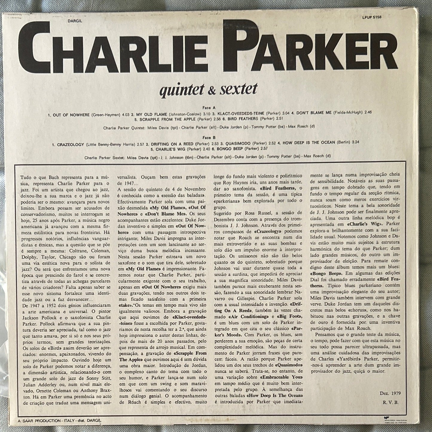 LP Charlie Parker – Quintet & Sextet (Volume 3) 2ª Mano - DISCOS NAKASHA