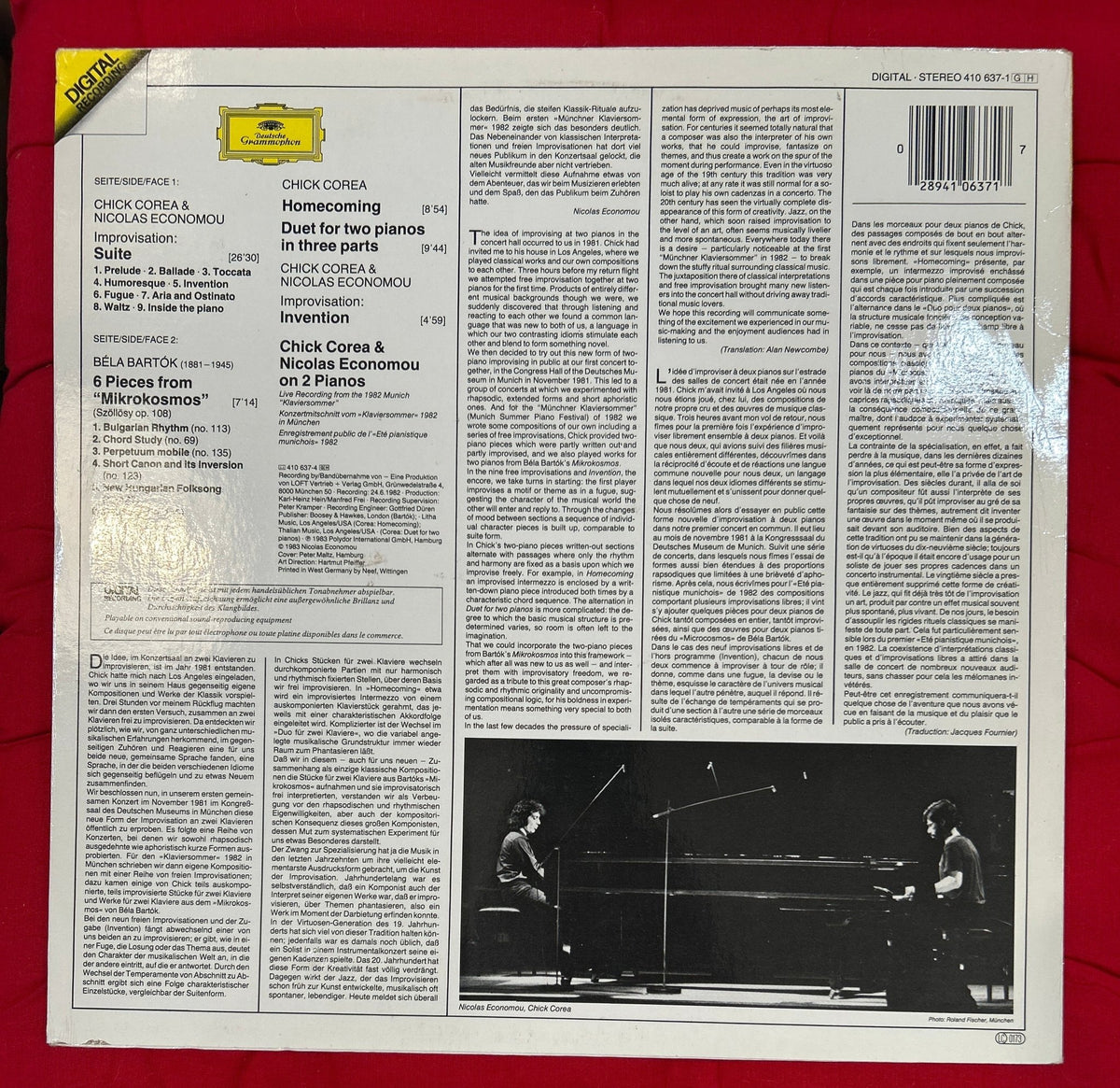 LP Chick Corea & Nicolas Economou – On Two Pianos 2ª Mano - DISCOS NAKASHA
