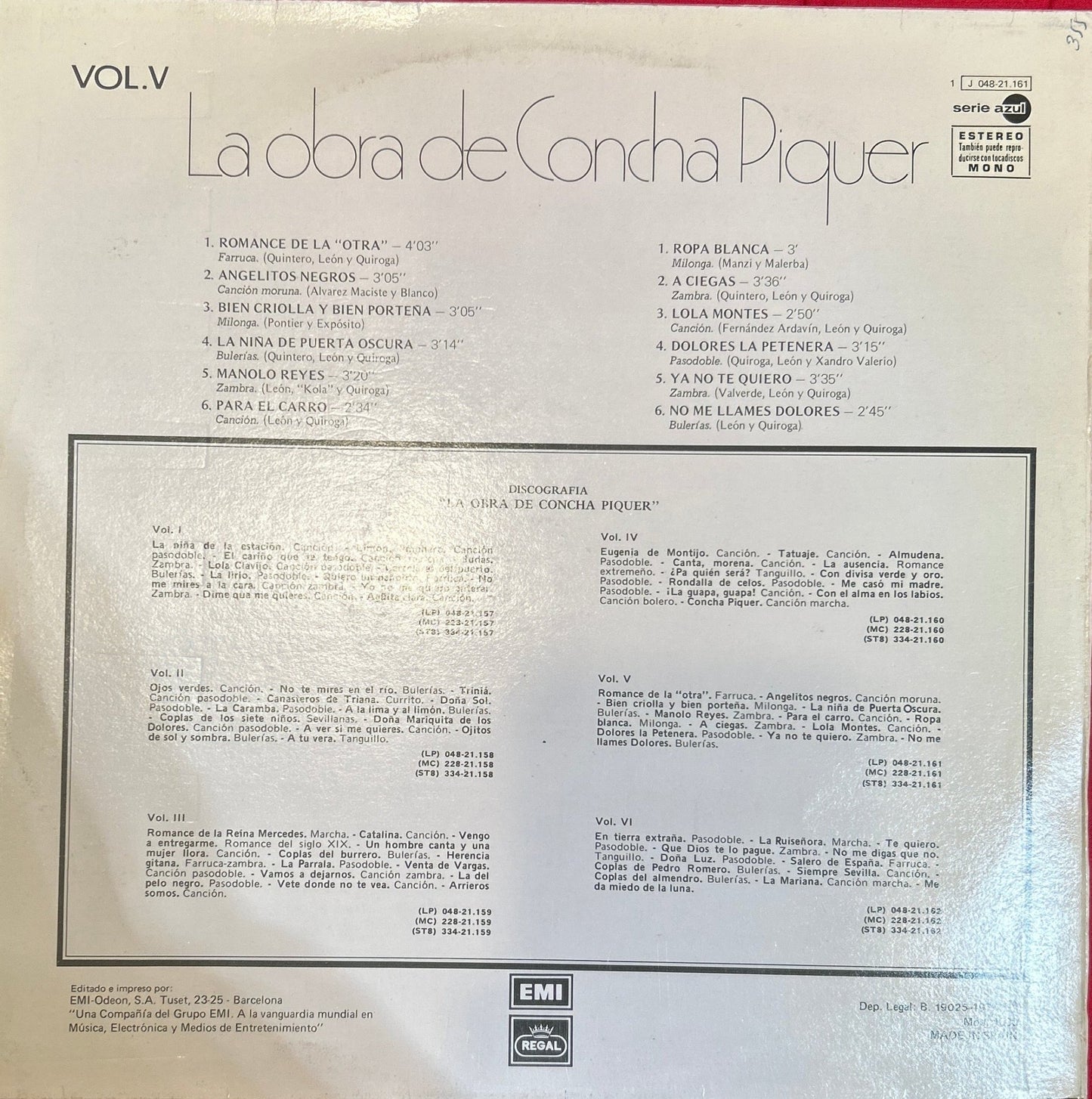 LP Concha Piquer – La Obra De Concha Piquer Vol. V 2ª Mano (Producto exclusivo recogida en tienda) - DISCOS NAKASHA