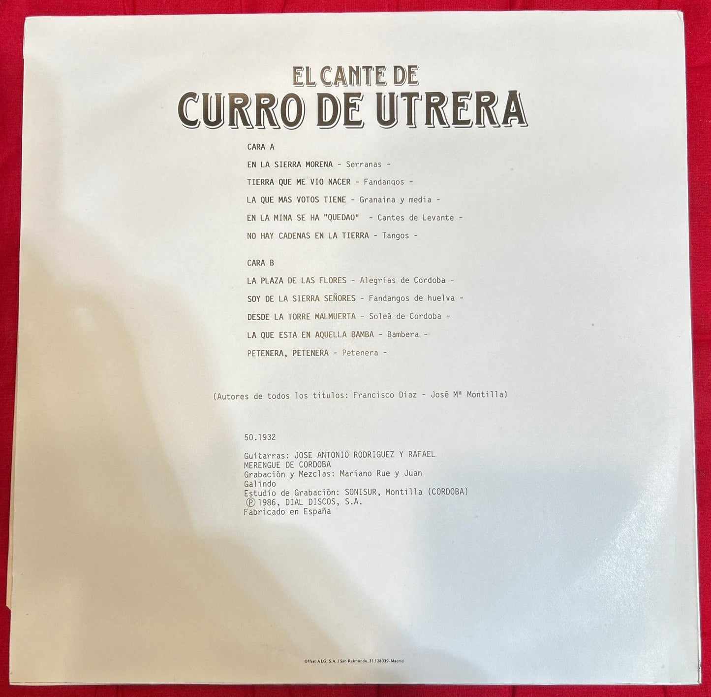 LP Curro De Utrera Guitarras: J. A. Rodríguez Y Merengue De Cordoba – El Cante De Curro De Utrera 2ª Mano - DISCOS NAKASHA