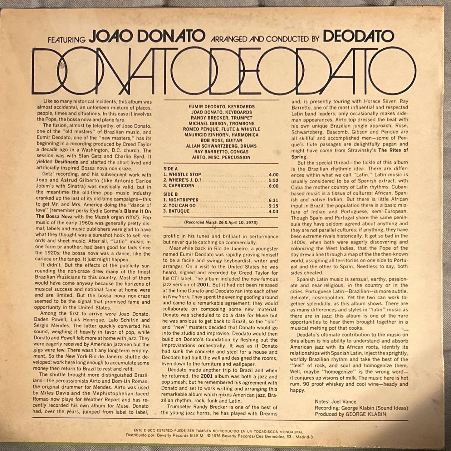 LP Deodato featuring Joao Donato – DonatoDeodato 2ª Mano - DISCOS NAKASHA