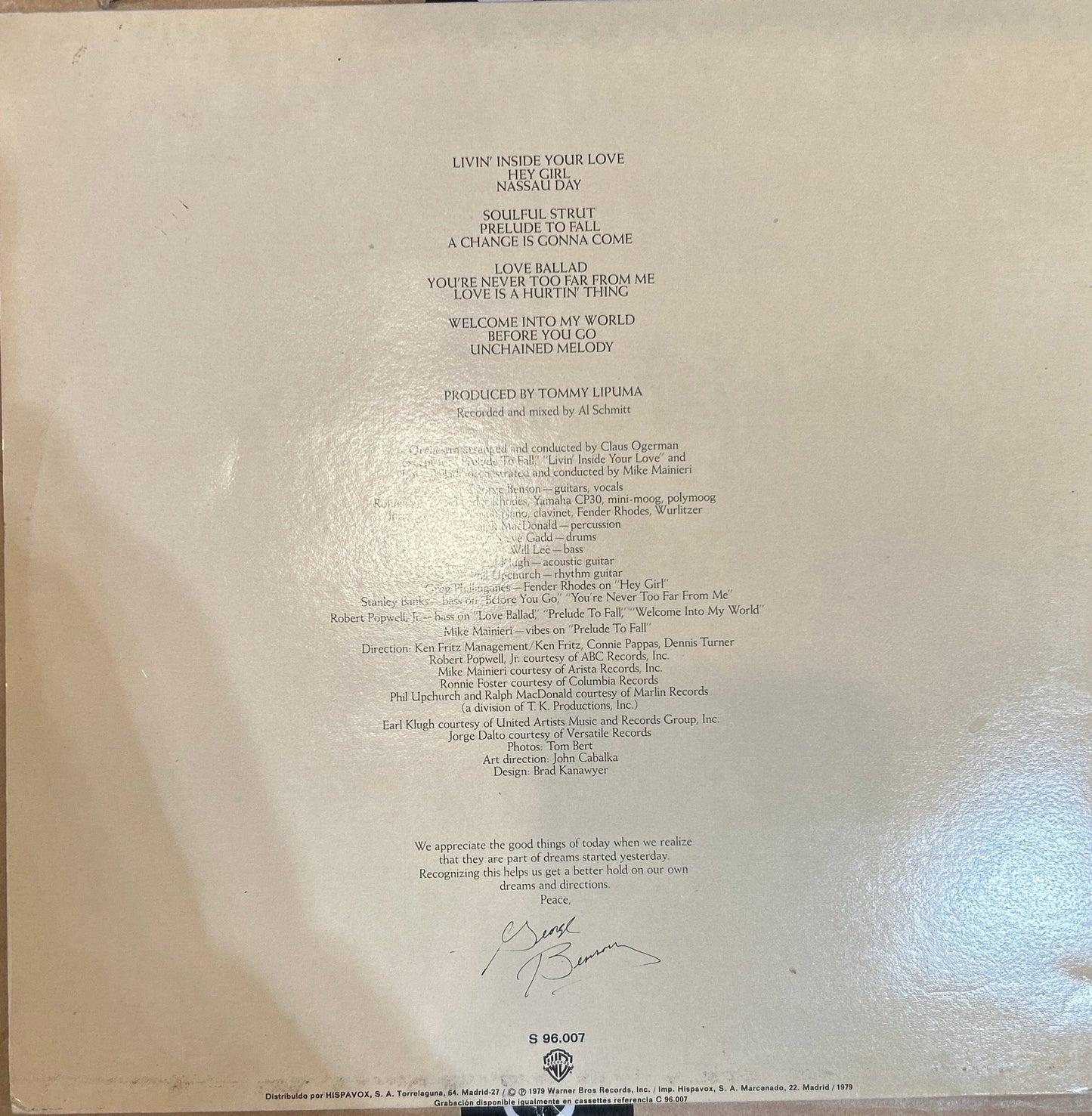 LP George Benson – Livin' Inside Your Love 2ª Mano - DISCOS NAKASHA