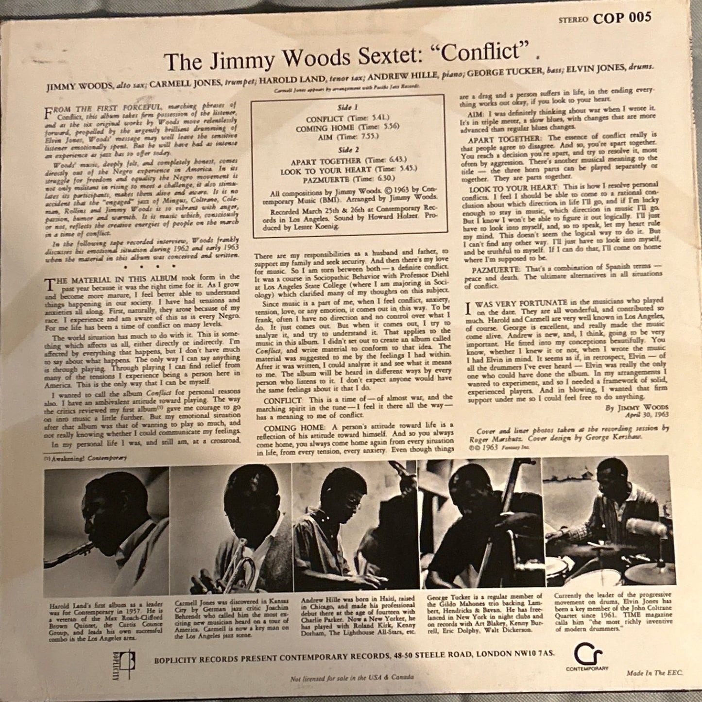 LP Jimmy Woods Sextet Featuring Elvin Jones – Conflict Ed. Inglesa 2ª Mano - DISCOS NAKASHA