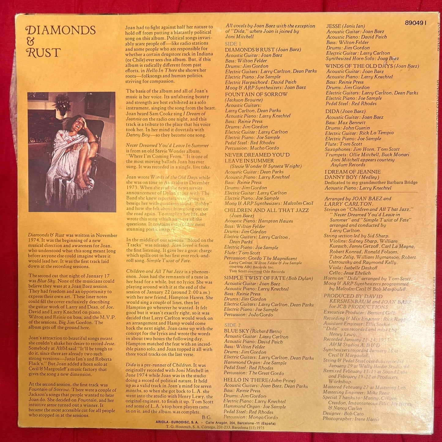 LP Joan Baez – Diamonds & Rust 2ª mano - DISCOS NAKASHA