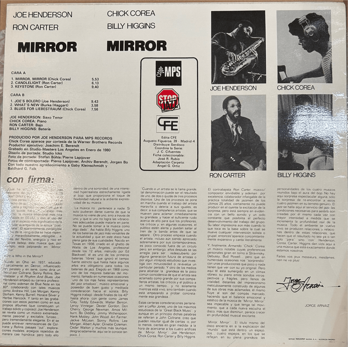 LP Joe Henderson • Chick Corea • Ron Carter • Billy Higgins – Mirror, Mirror 2ª Mano - DISCOS NAKASHA