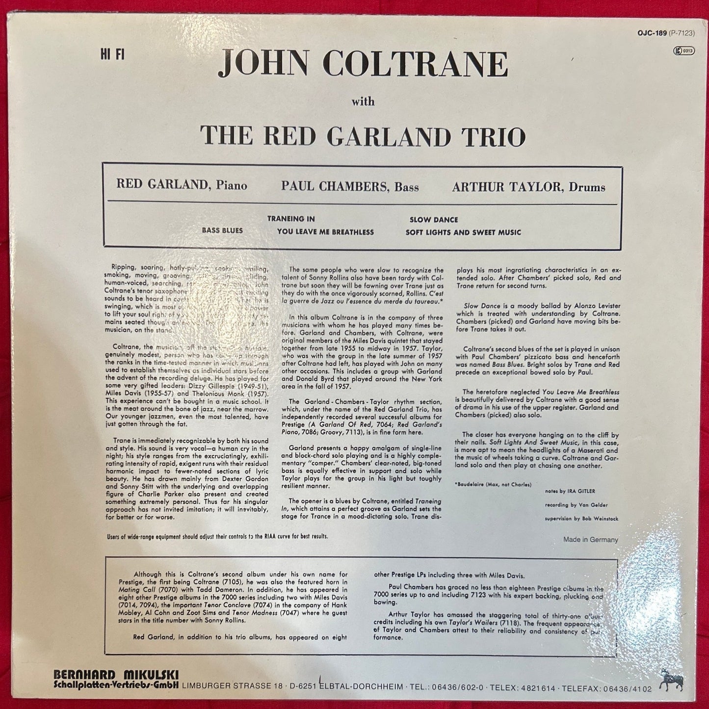 LP John Coltrane With The Red Garland Trio – Traneing In Ed. Alemana 2ª Mano - DISCOS NAKASHA