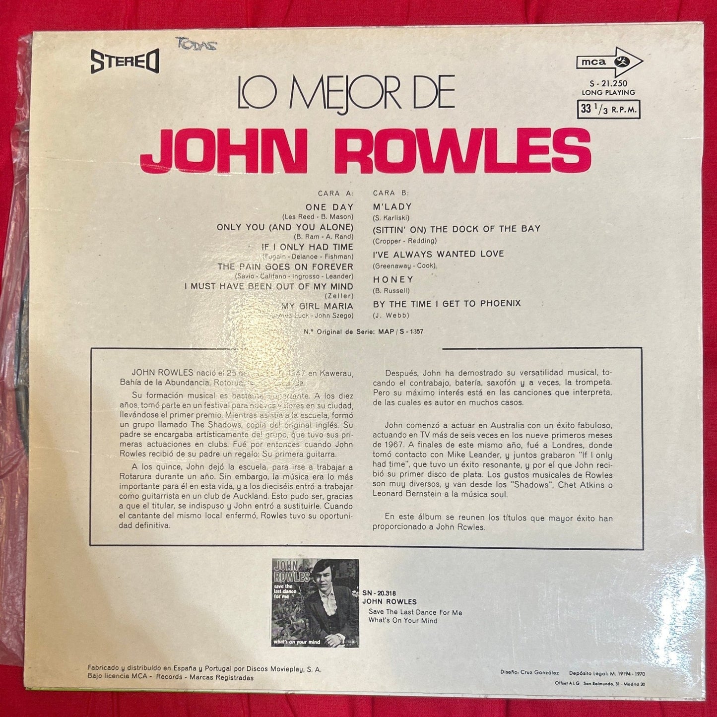 LP John Rowles – Lo Mejor De John Rowles 2ª mano (Producto exclusivo recogida en tienda) - DISCOS NAKASHA