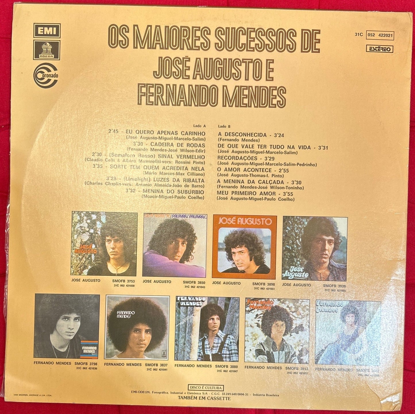 LP José Augusto / Fernando Mendes – Os Maiores Sucessos De José Augusto E Fernando Mendes Ed. Brasileña 2ª Mano - DISCOS NAKASHA