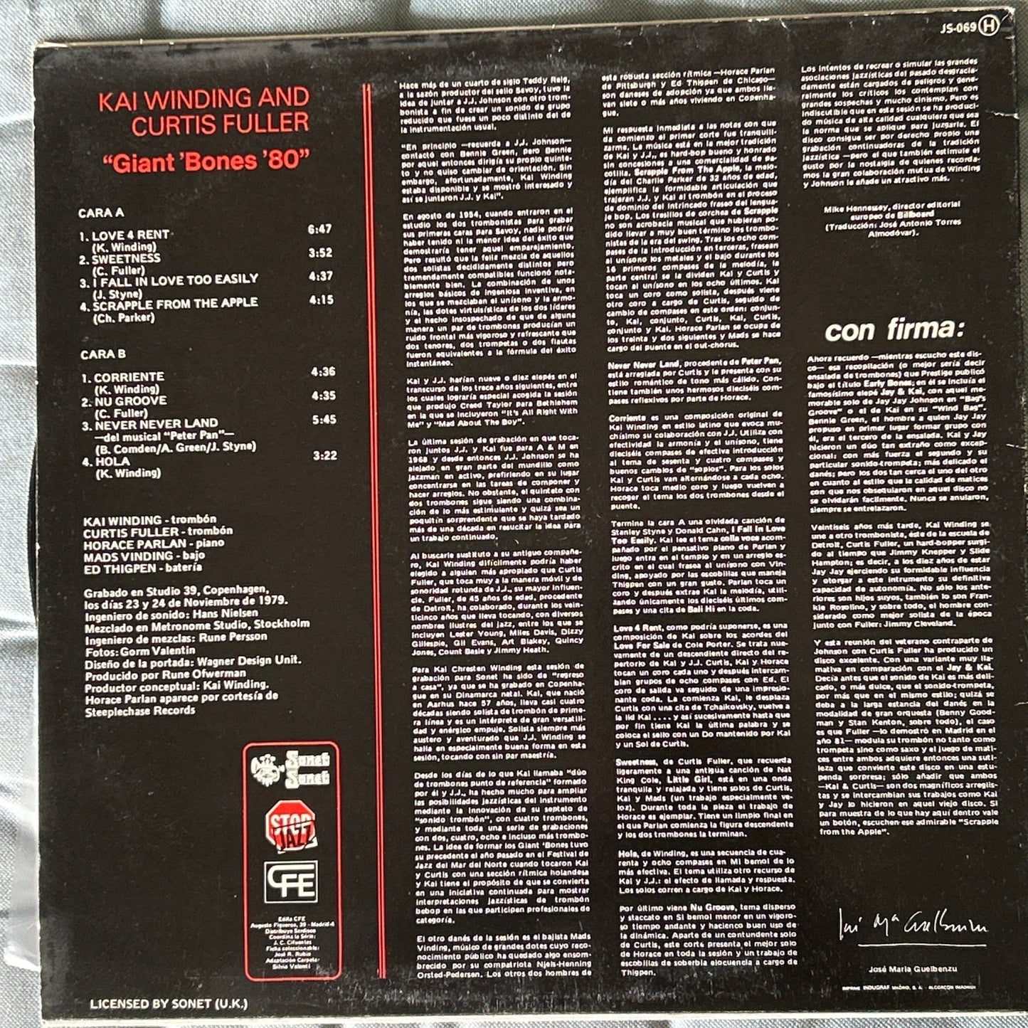 LP Kai Winding And Curtis Fuller – Giant Bones '80' 2ª Mano - DISCOS NAKASHA