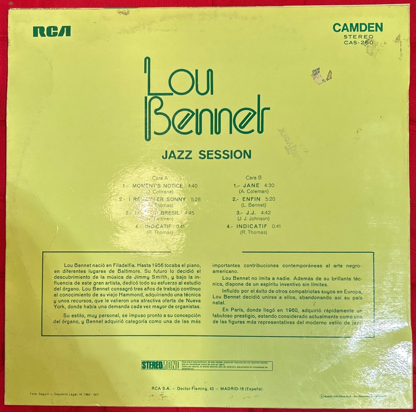 LP Lou Bennet – Jazz Session 2ª Mano - DISCOS NAKASHA