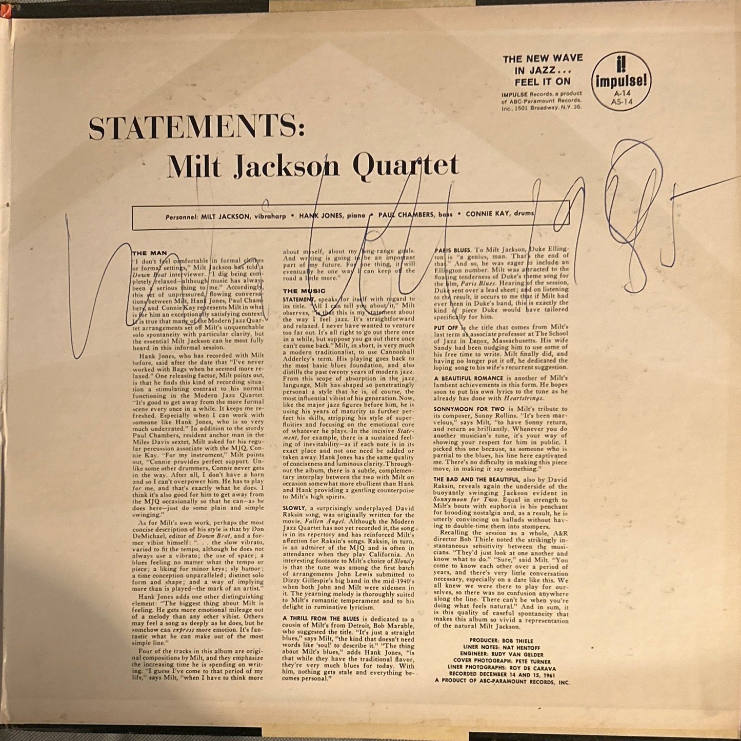 LP Milt Jackson Quartet – Statements 2ª Mano - DISCOS NAKASHA