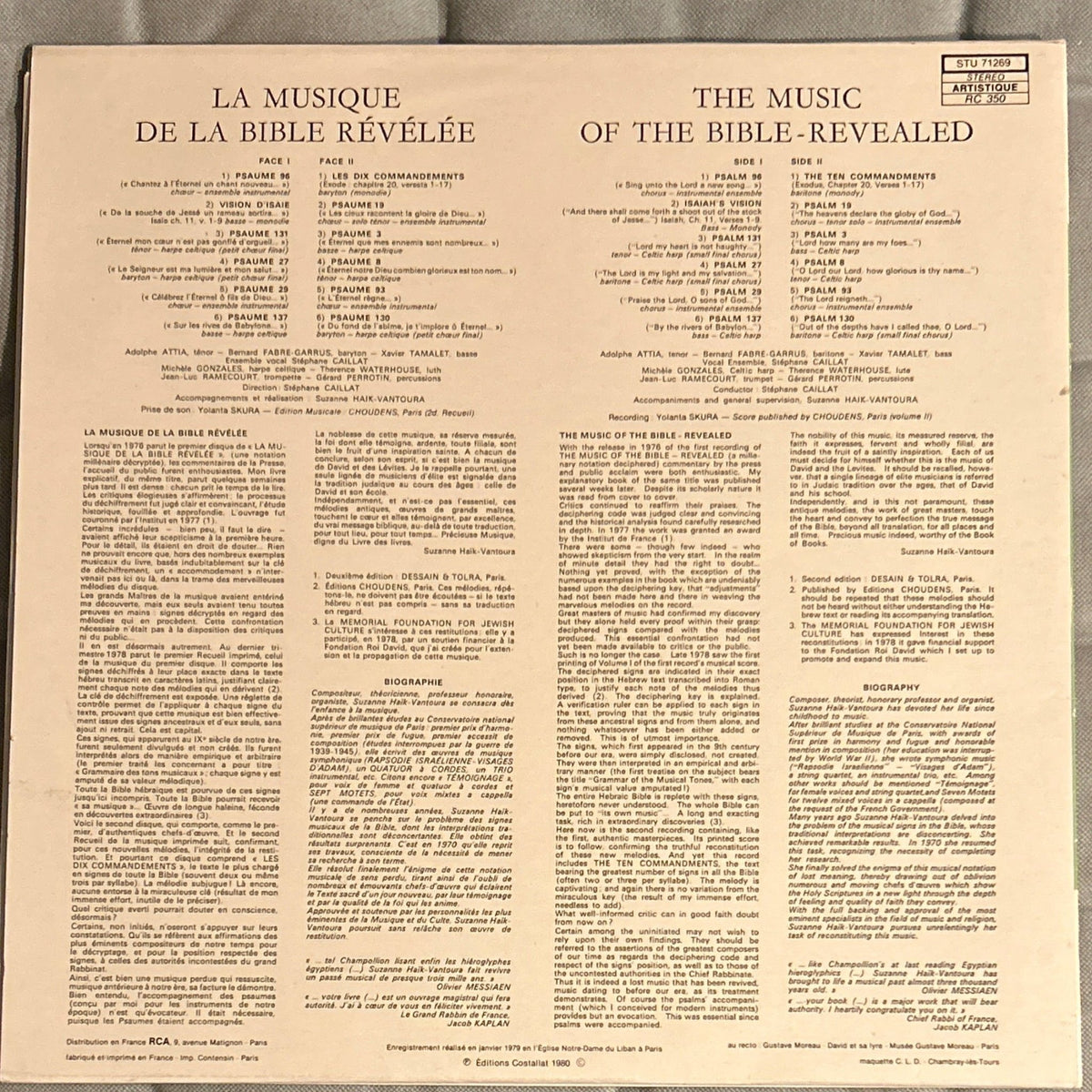 LP Suzanne Haïk Vantoura, Stéphane Caillat – La Musique De La Bible Révélée 2ª Mano (Producto exclusivo recogida en tienda) - DISCOS NAKASHA