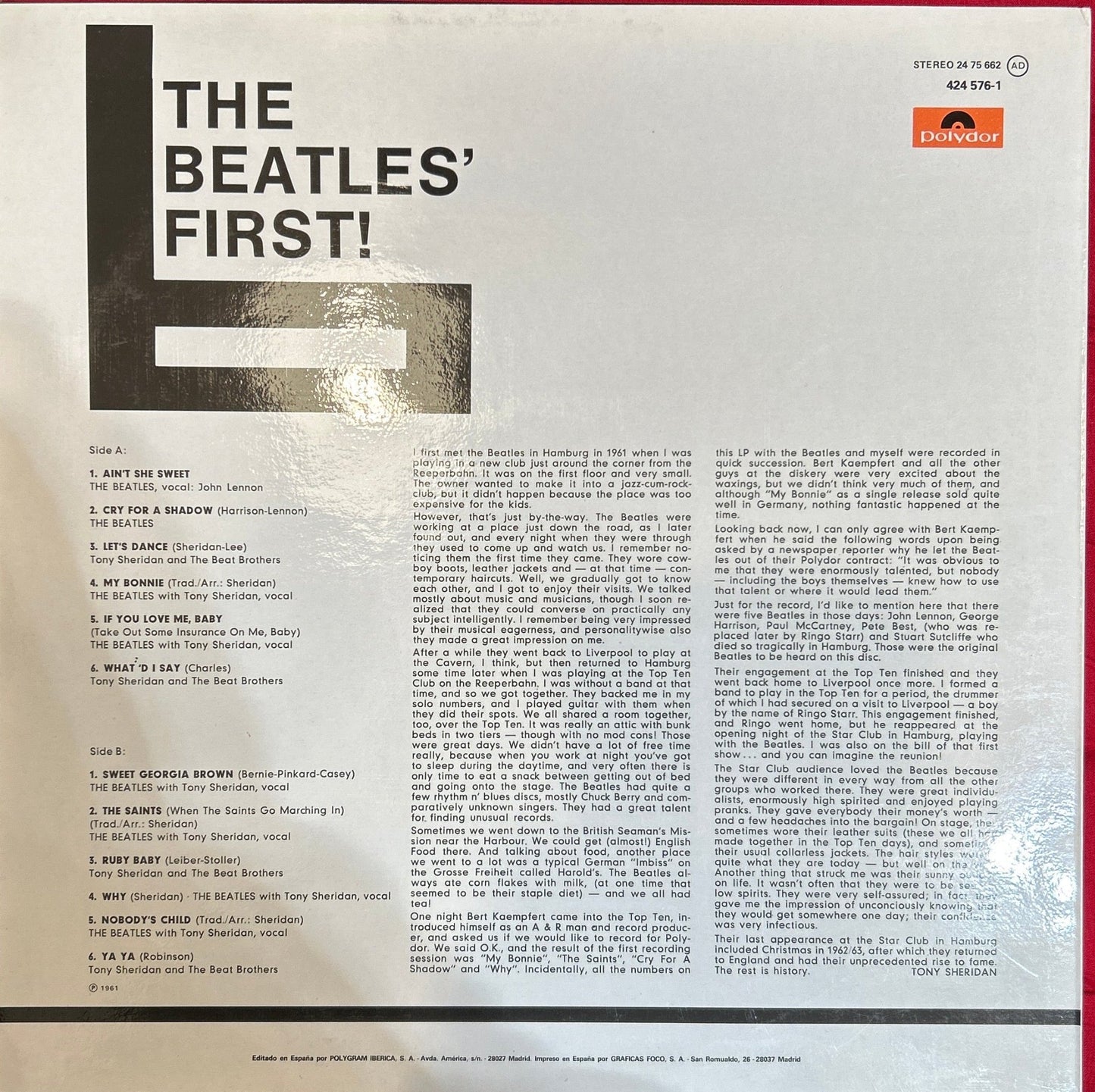 LP The Beatles Featuring Tony Sheridan & Guests – The Beatles' First 2ª Mano - DISCOS NAKASHA