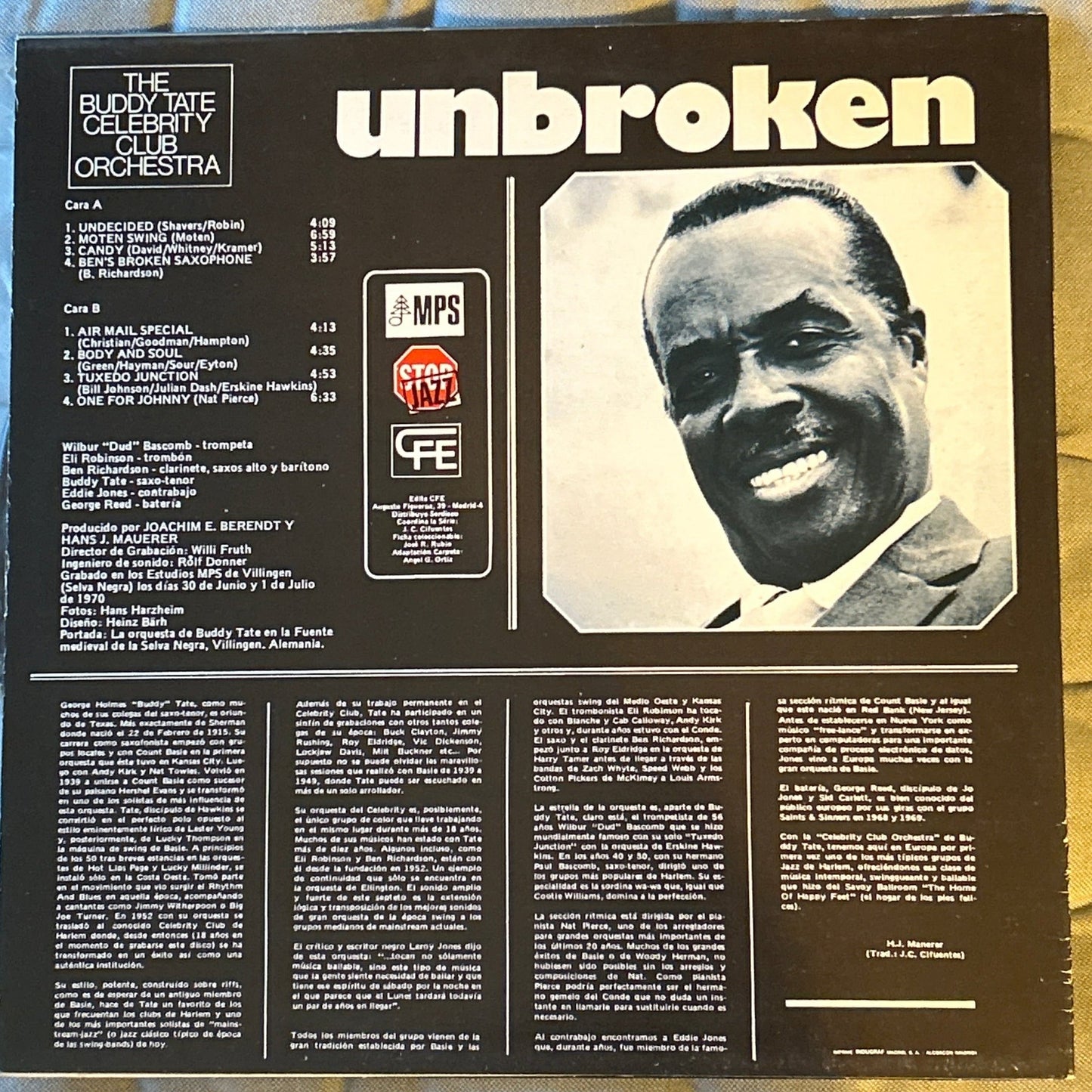 LP The Buddy Tate Celebrity Club Orchestra – Unbroken 2ª Mano - DISCOS NAKASHA