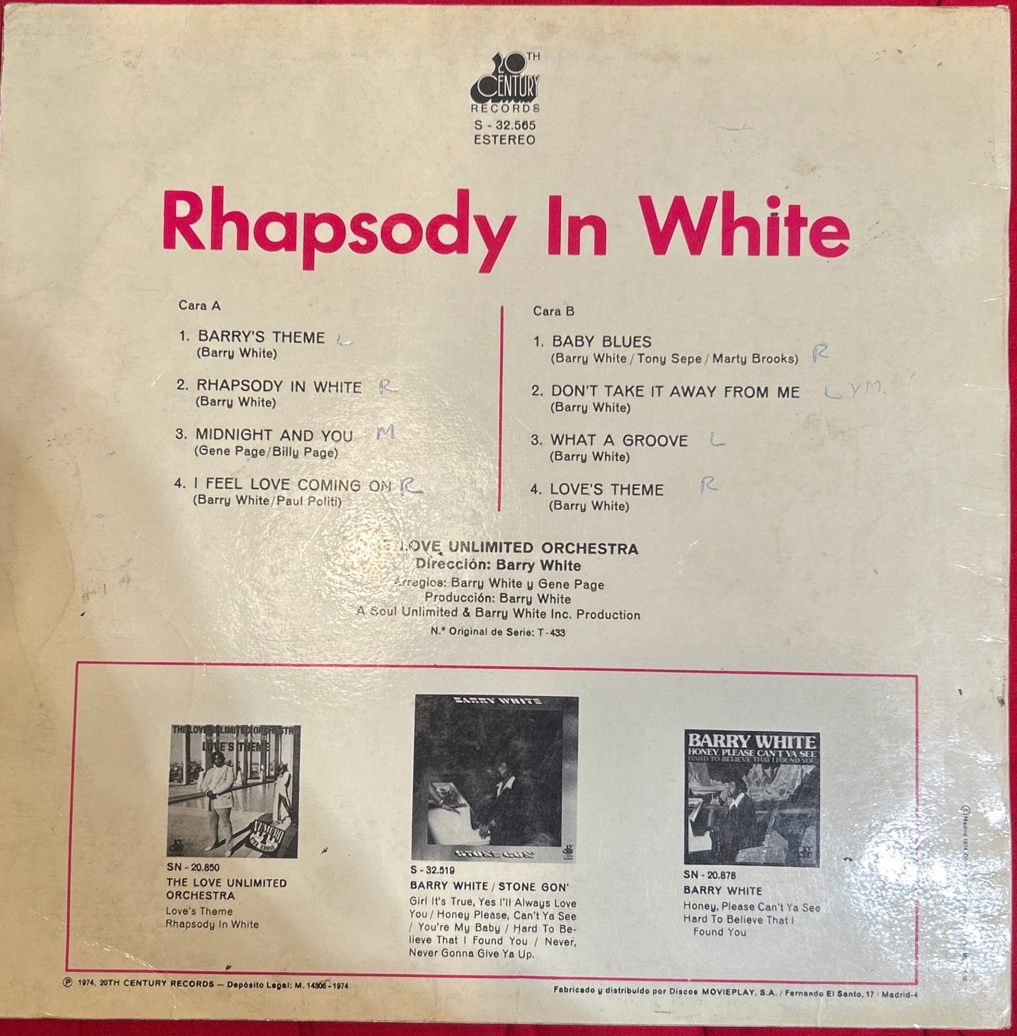 LP The Love Unlimited Orchestra – Rhapsody In White 2ª Mano (Producto exclusivo recogida en tienda) - DISCOS NAKASHA