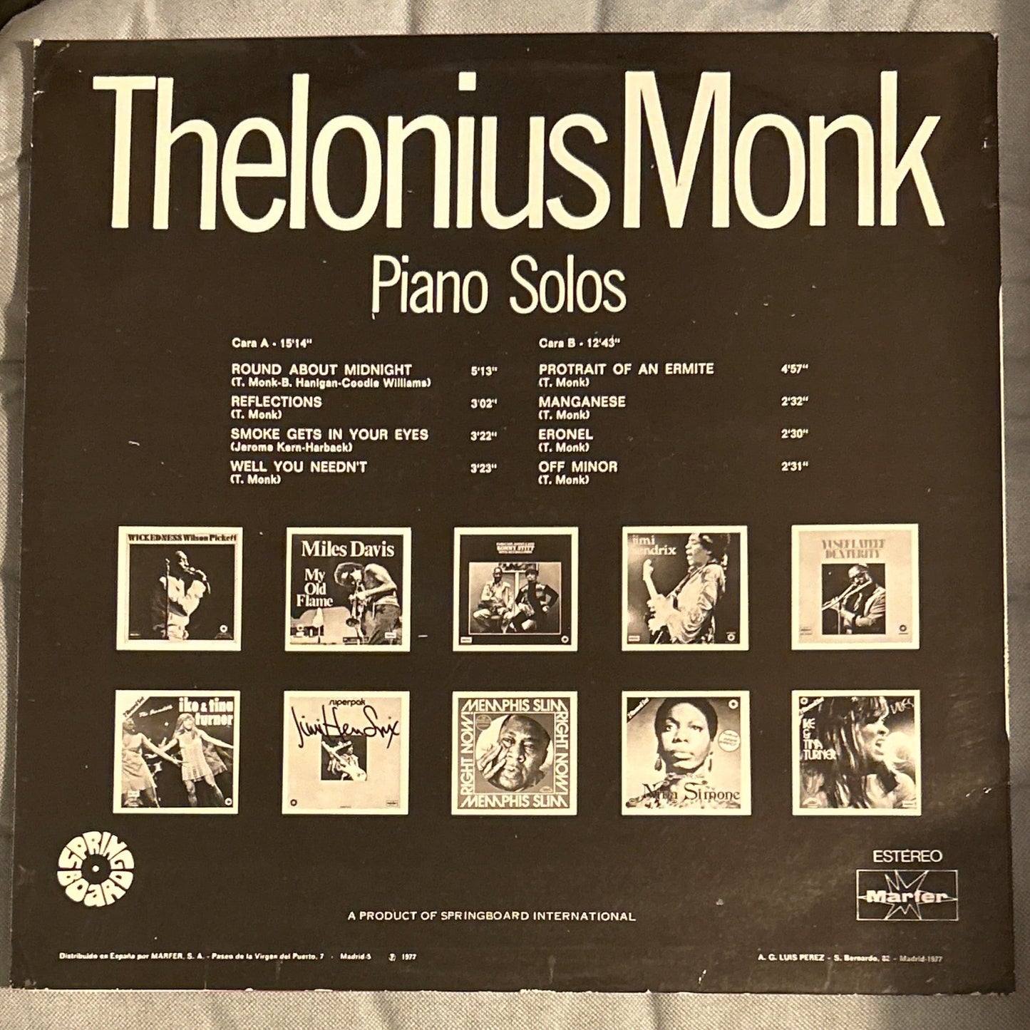 LP Thelonious Monk – Piano Solos 2ª Mano - DISCOS NAKASHA