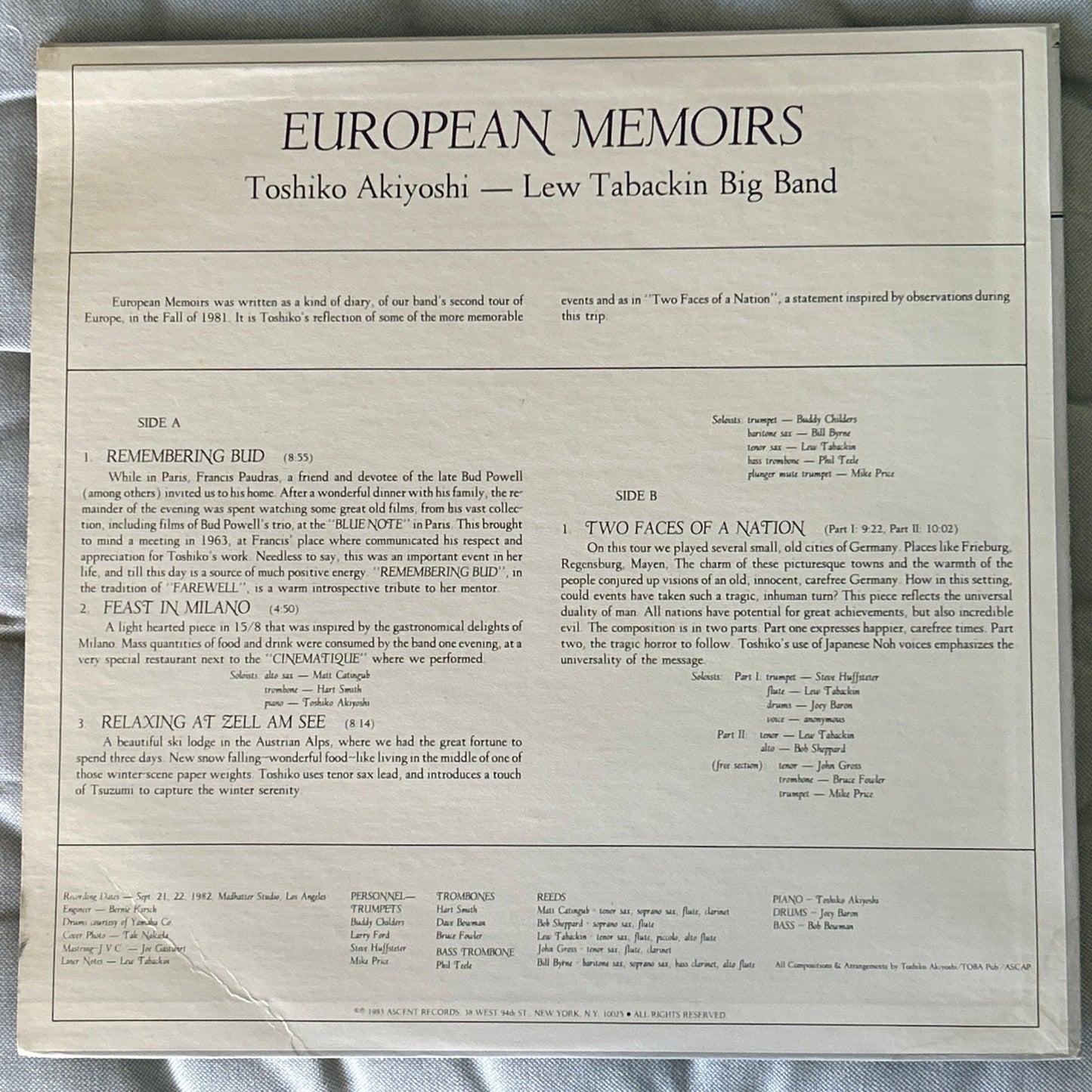 LP Toshiko Akiyoshi - Lew Tabackin Big Band – European Memoirs 2ª Mano - DISCOS NAKASHA