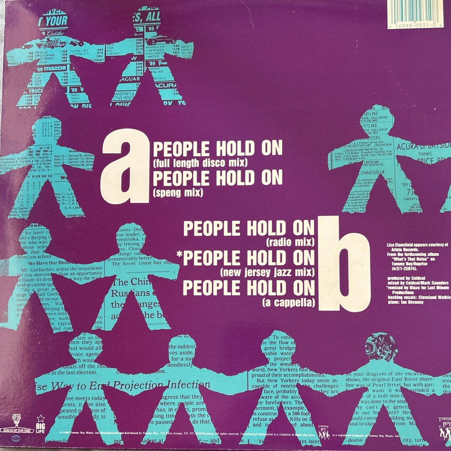 MAXISINGLE Coldcut Featuring Lisa Stansfield – People Hold On 2ª Mano - DISCOS NAKASHA