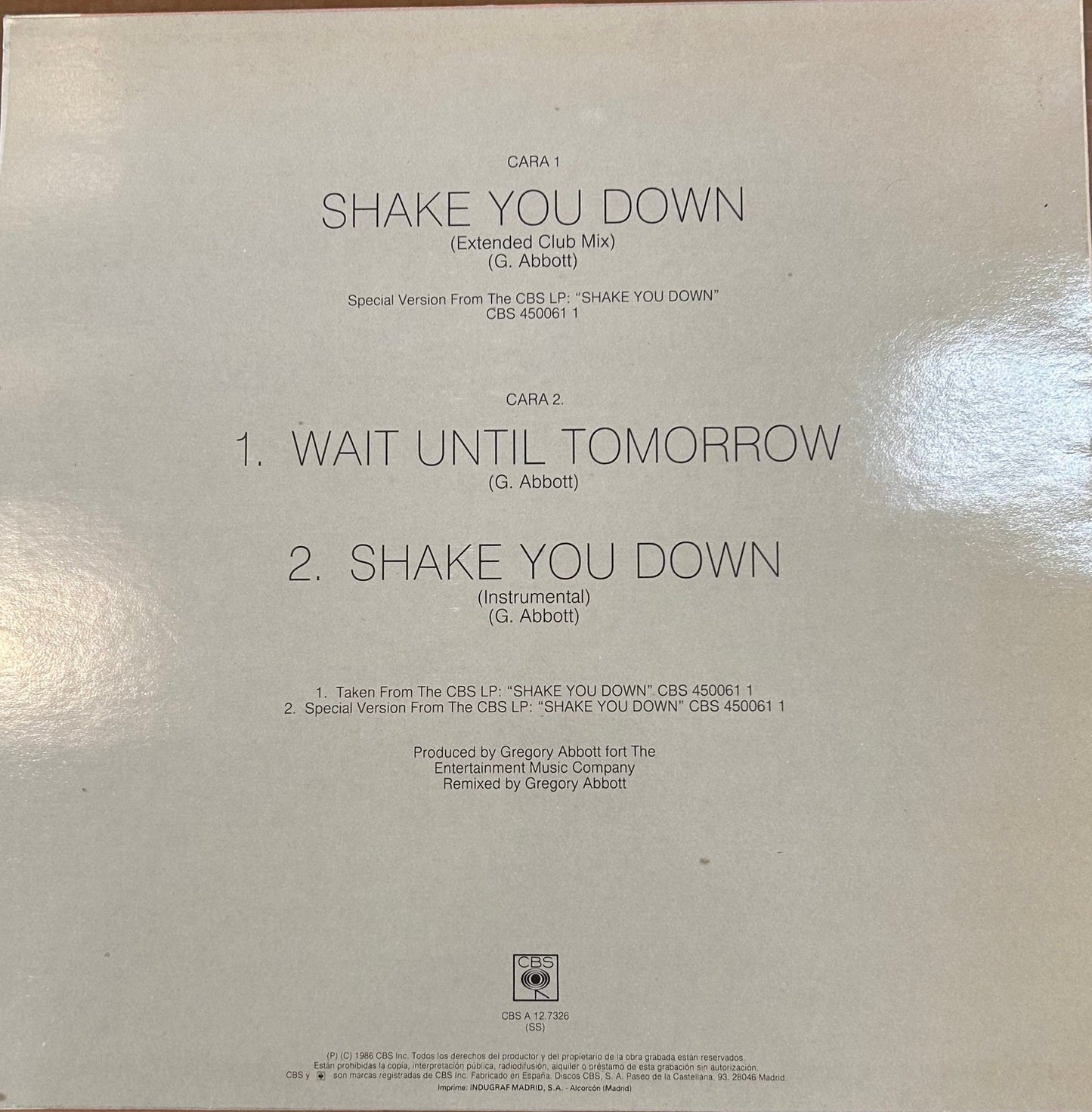 MAXISINGLE Gregory Abbott – Shake You Down 2ª Mano (Producto exclusivo recogida en tienda) - DISCOS NAKASHA
