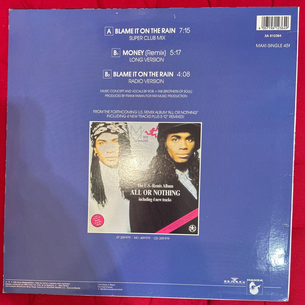 MAXISINGLE Milli Vanilli – Blame It On The Rain 2ª Mano (Producto exclusivo recogida en tienda) - DISCOS NAKASHA
