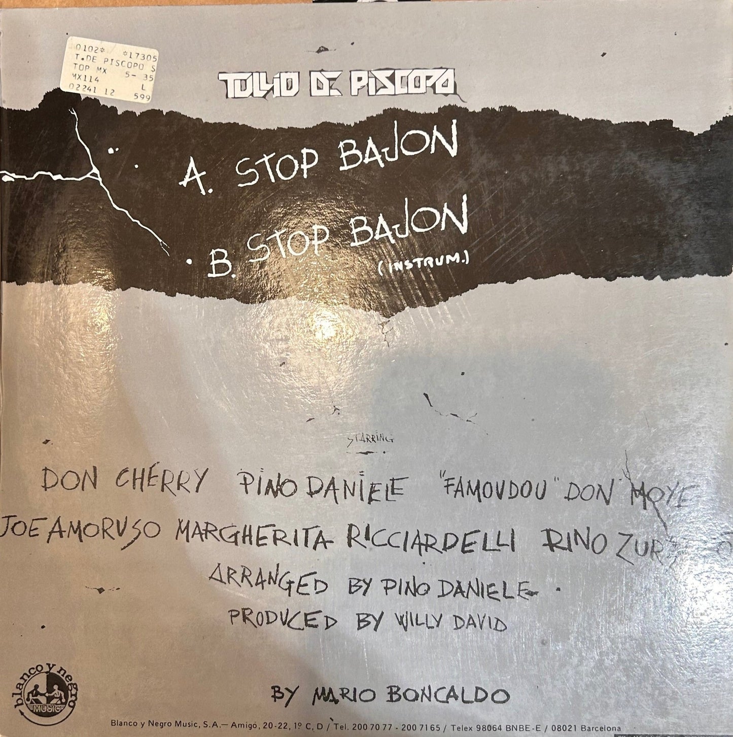MAXISINGLE Tullio De Piscopo – Stop Bajon (Primavera) 2ª Mano (Producto exclusivo recogida en tienda) - DISCOS NAKASHA