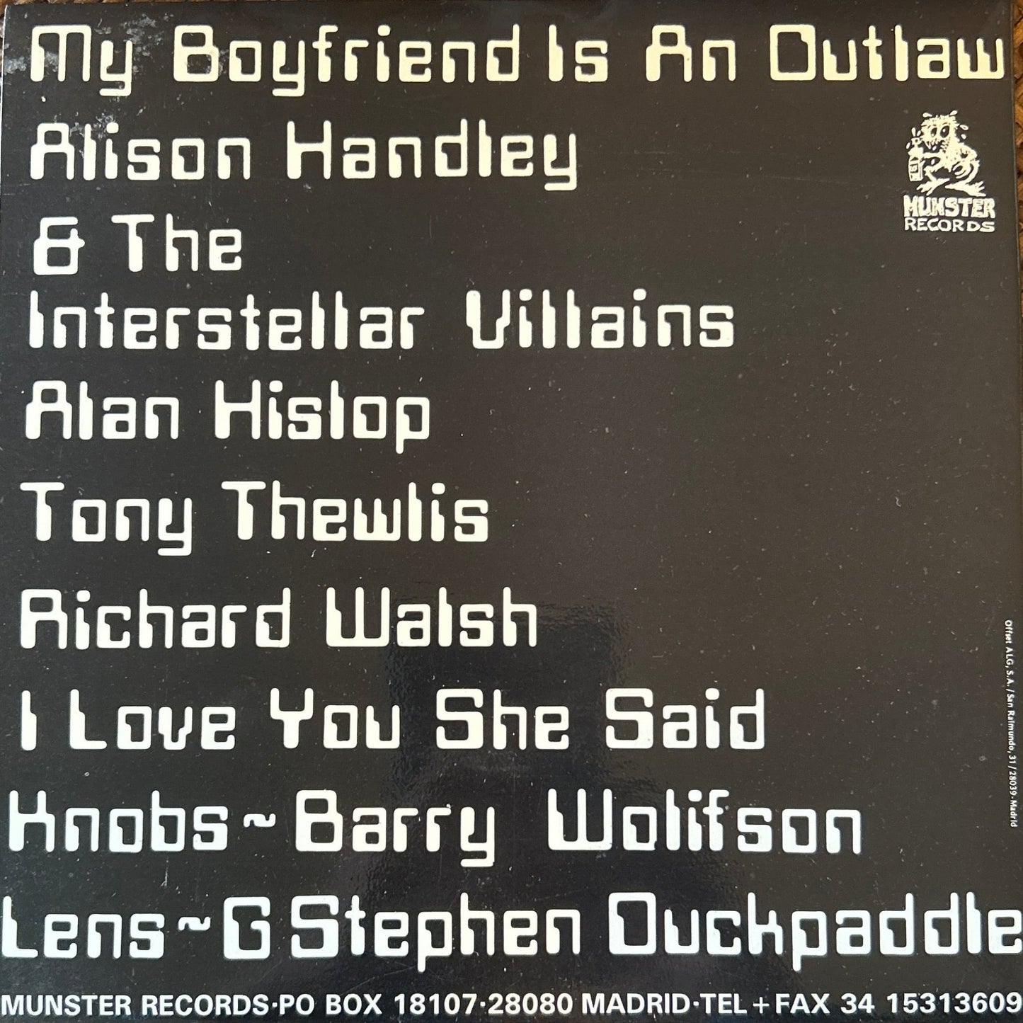 SINGLE Alison Handley & The Interstellar Villains – My Boyfriend Is An Outlaw 2ª Mano (Producto exclusivo recogida en tienda) - DISCOS NAKASHA