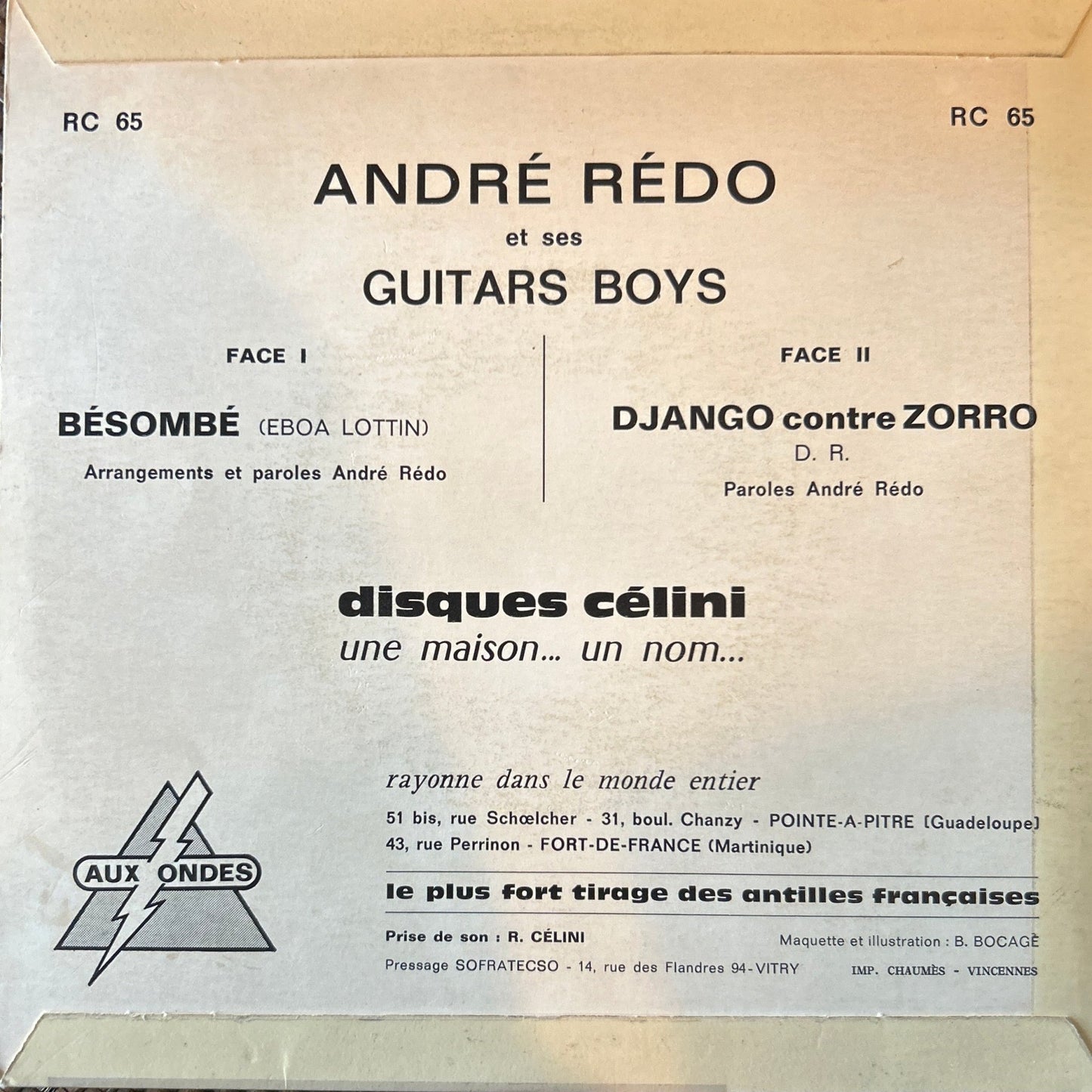 SINGLE André Rédo Et Ses Guitar Boys* – Bésombé / Django Contre Zorro 2ª Mano - DISCOS NAKASHA