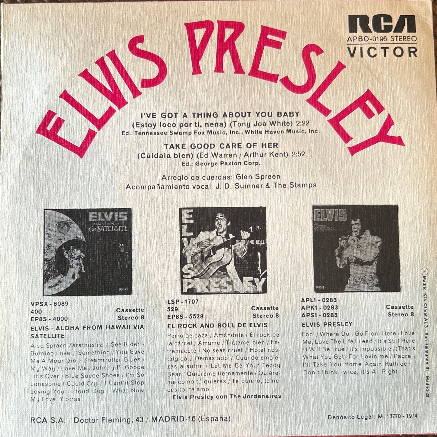 SINGLE Elvis Presley – I've Got A Thing About You Baby = Estoy Loco Por Ti, 2ª Mano - DISCOS NAKASHA
