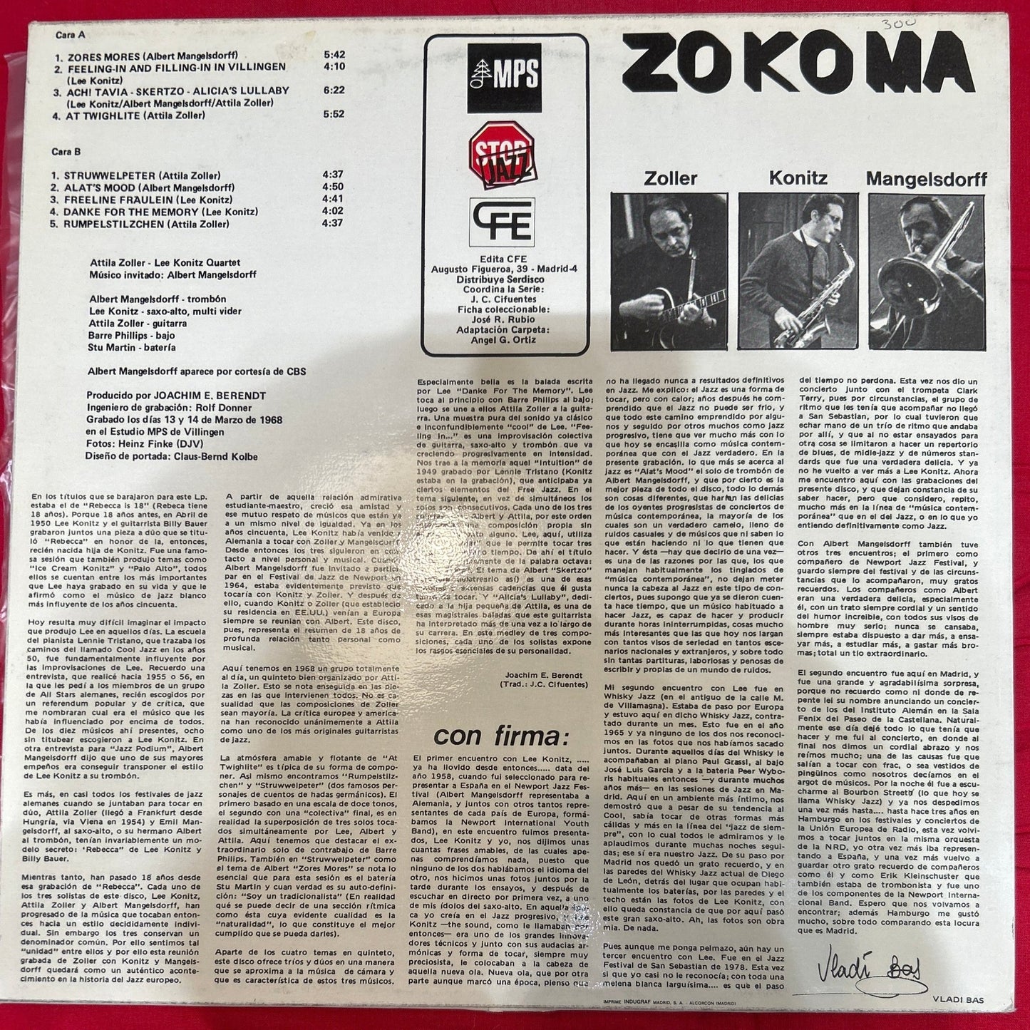 Zoller / Konitz / Mangelsdorf – Zo-Ko-Ma - DISCOS NAKASHA