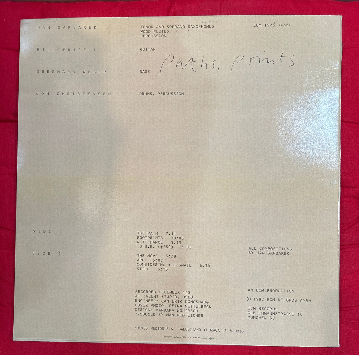 LP Jan Garbarek, Bill Frisell, Eberhard Weber, Jon Christensen ‎– Paths, Prints 2ª Mano