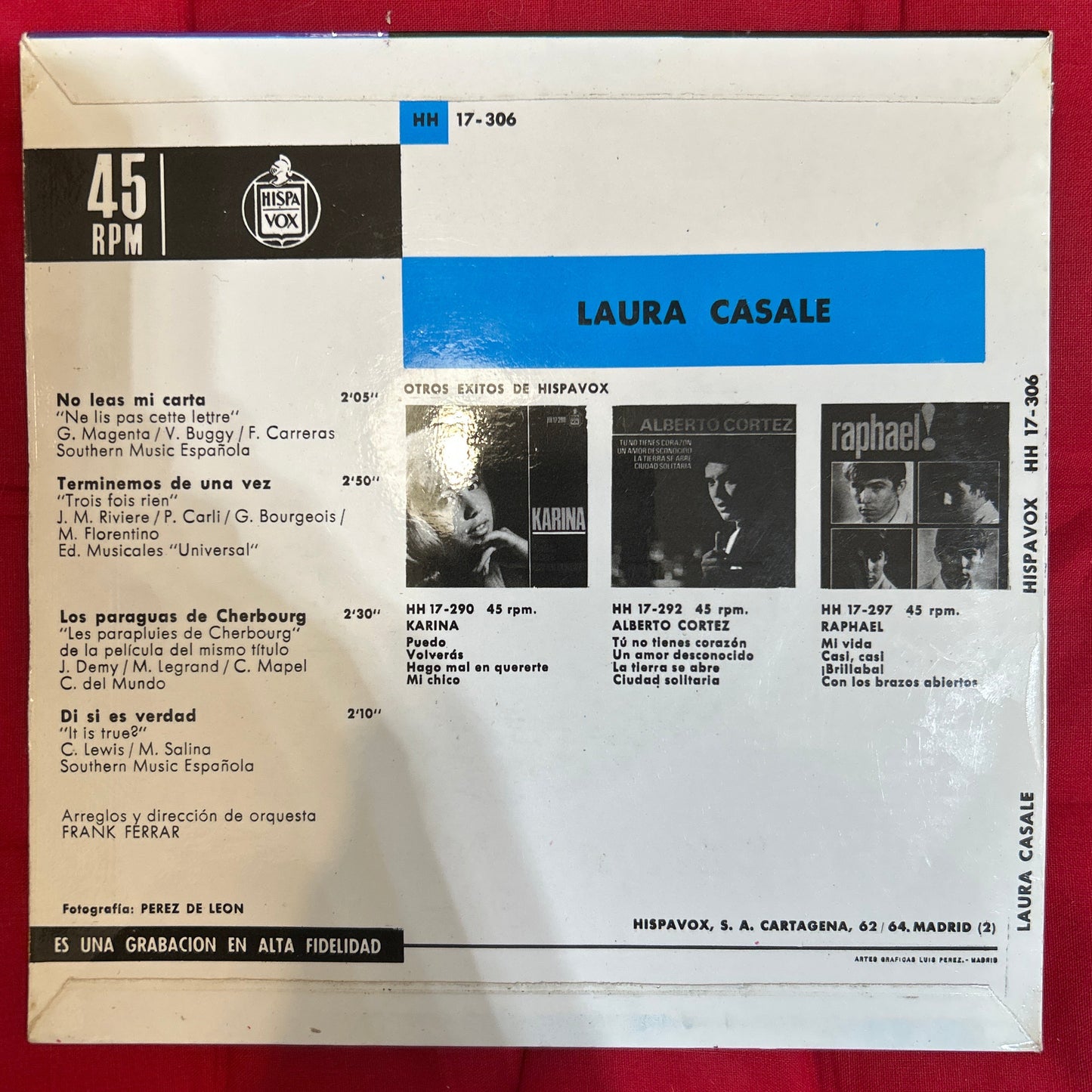 SINGLE Laura Casale ‎– No Leas Mi Carta / Terminemos De Una Vez / Los Paraguas De Cherbourg / Di Si Es Verdad 2ª mano
