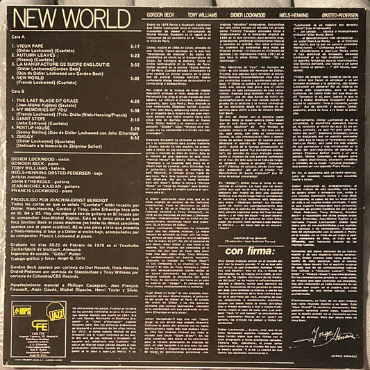 LP Didier Lockwood, Gordon Beck, Tony Williams, Niels-Henning Ørsted Pedersen ‎– New World 2ª Mano